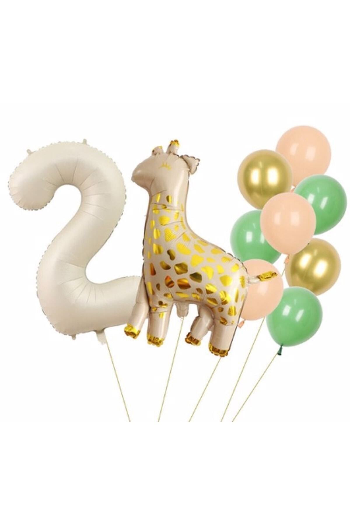 Partifest Zürafa 2 Yaş Krem Renk 2 Yaş Balon Set Yıldız Balon Folyo Set Konsept Doğum Günü Set Yaş Balon Set