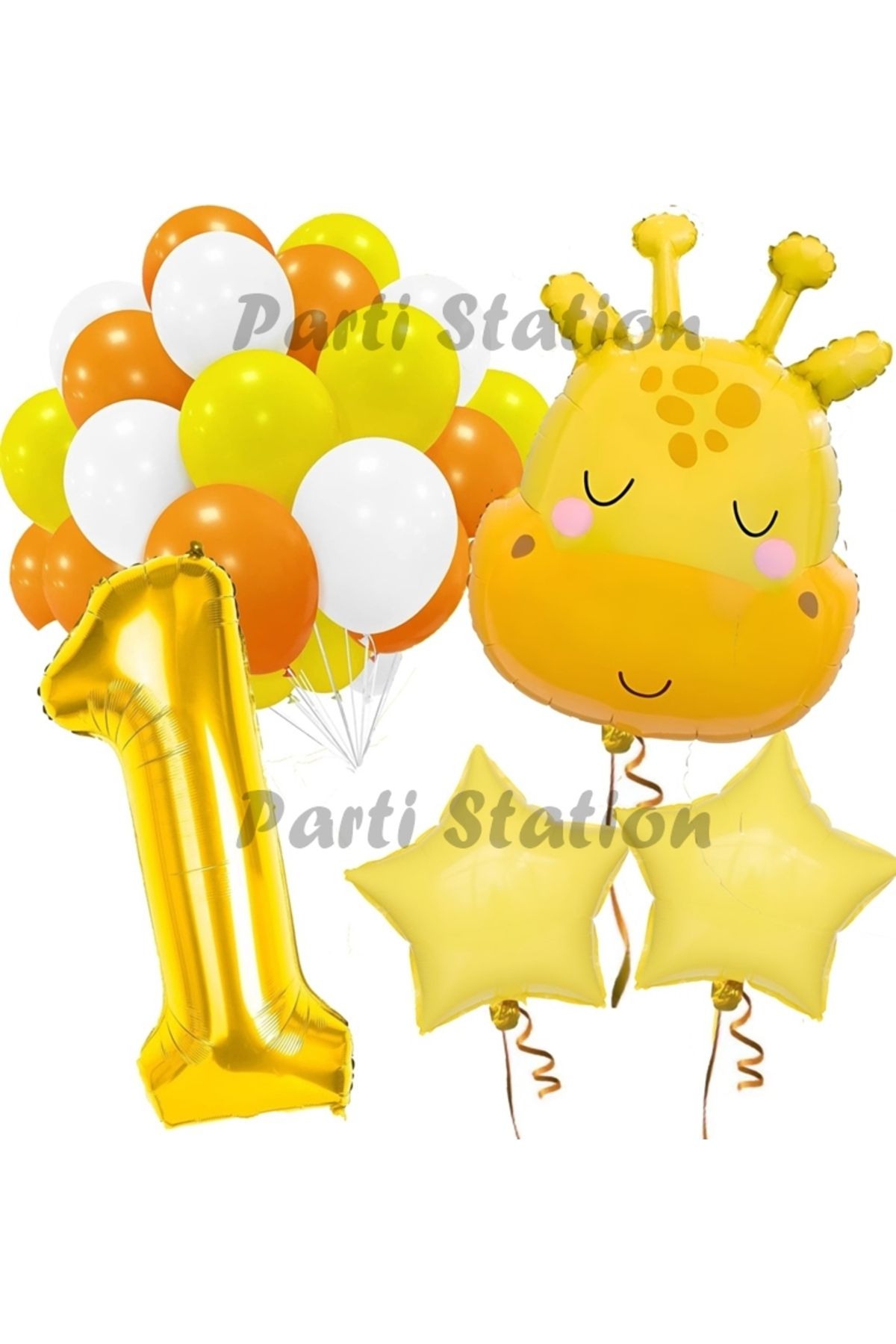 Partifest Sevimli Zürafa Konsept 1 Yaş Balon Set Safari Tema Zürafa Parti Doğum Günü Balon Set