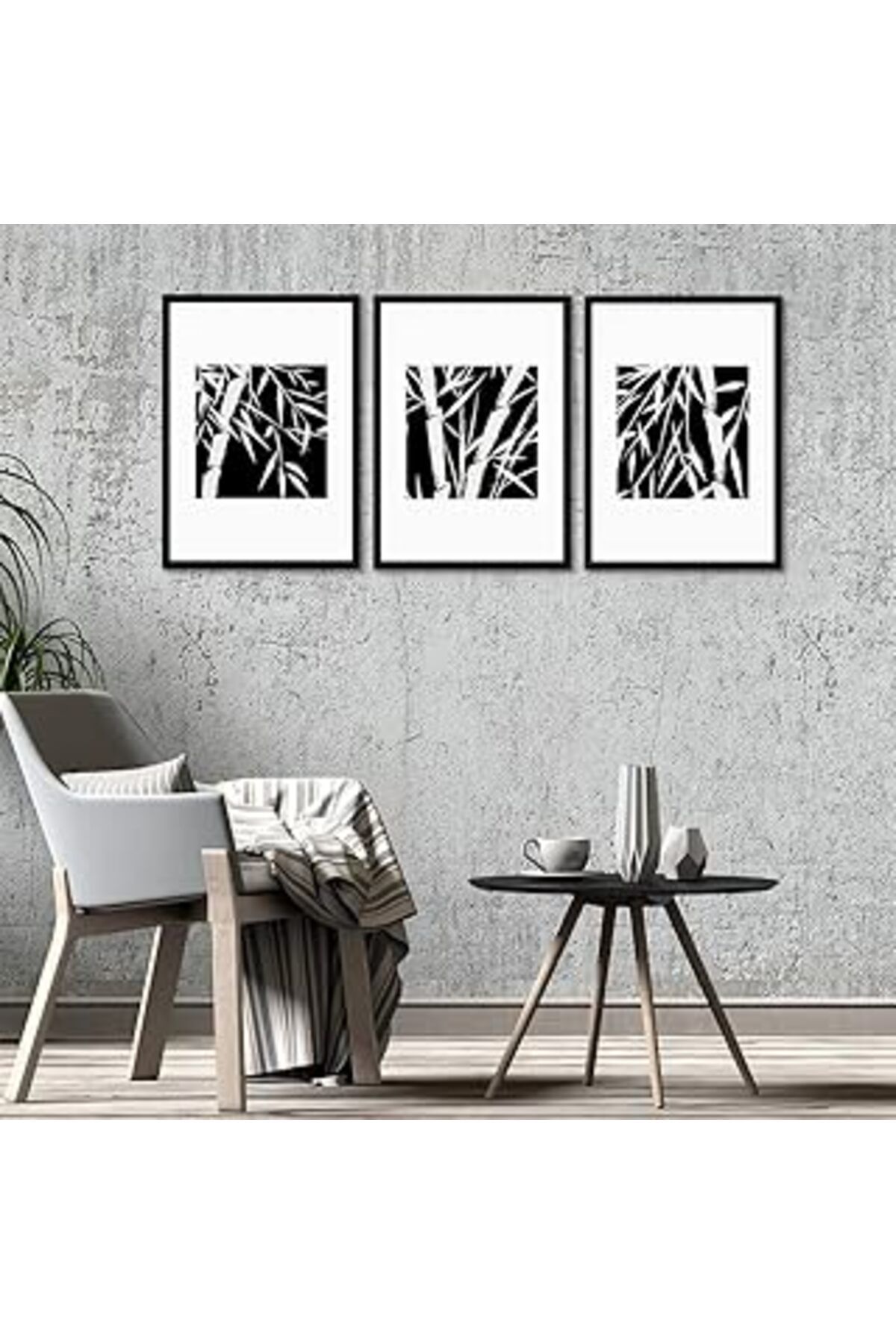 Mu Art Ahşap Tabloshop Bambu Siyah Beyaz Çerçeveli Set 55 X 75cm (3 ADET)