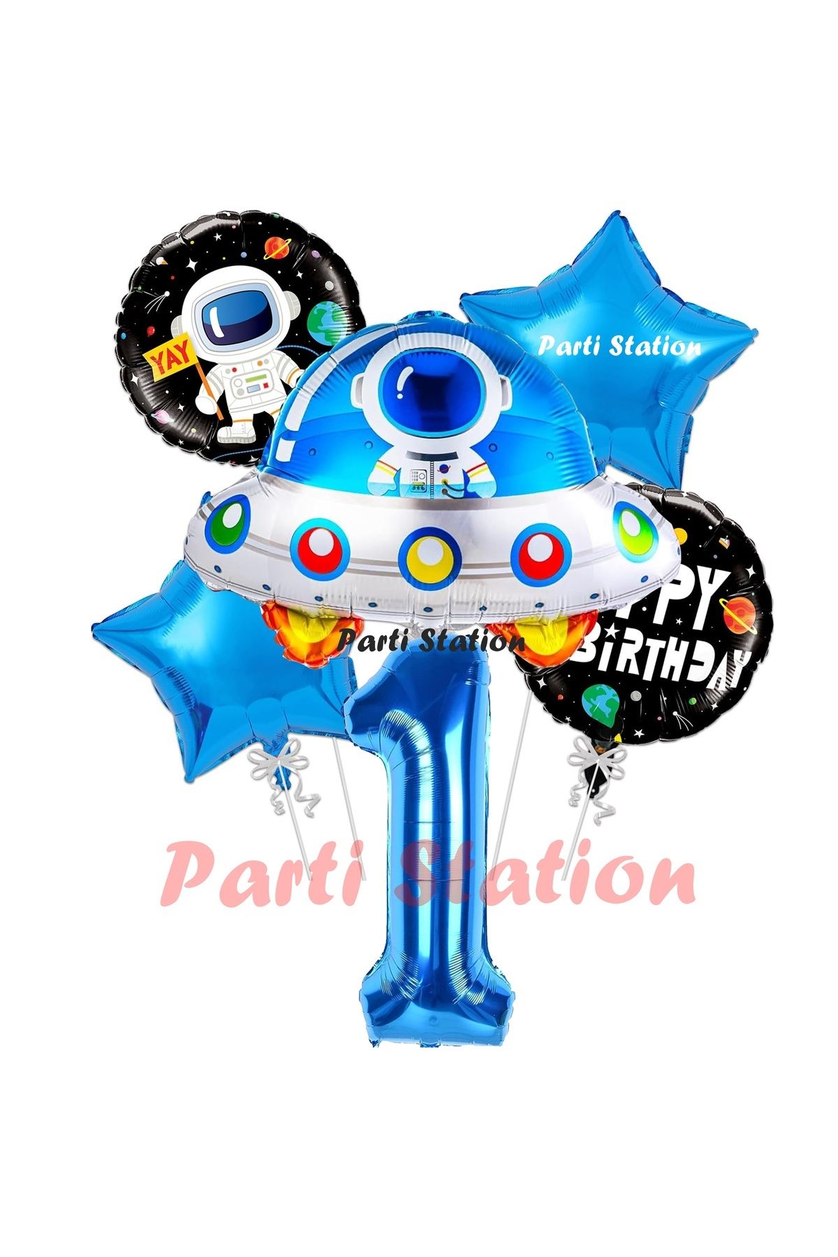 Partifest Uzay Aracı Roket Balon 1 Yaş Doğum Günü Set Uzay Konsept Balon Rakam Balon Set