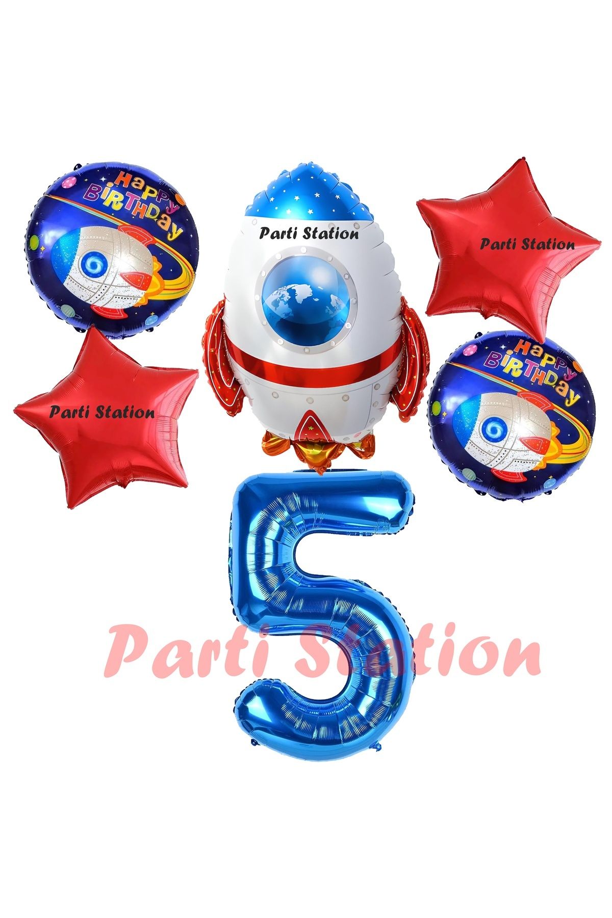 Partifest Uzay Konsept Roket Balon 5 Yaş Doğum Günü Set Uzay Konsept Balon Rakam Balon Set