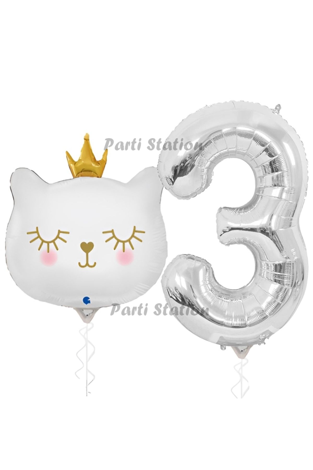 Partifest Beyaz Kedi 3 Yaş Doğum Günü Balon Set White Cat White Kitty Konsept Parti Balon Set Beyaz Kedi Tema