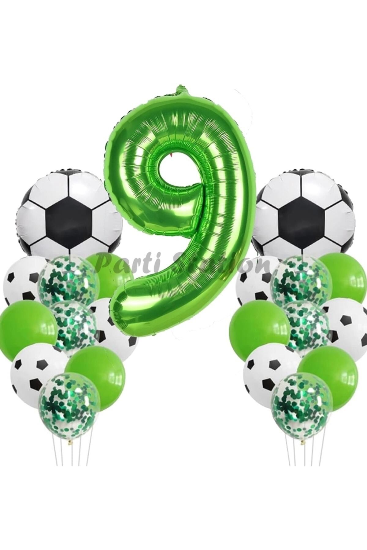 Partifest Futbol Maç Konsept Yeşil Rakam 9 Yaş Balon 76 Cm Futbol Konsept Yeşil Parti Doğum Günü Balon Seti