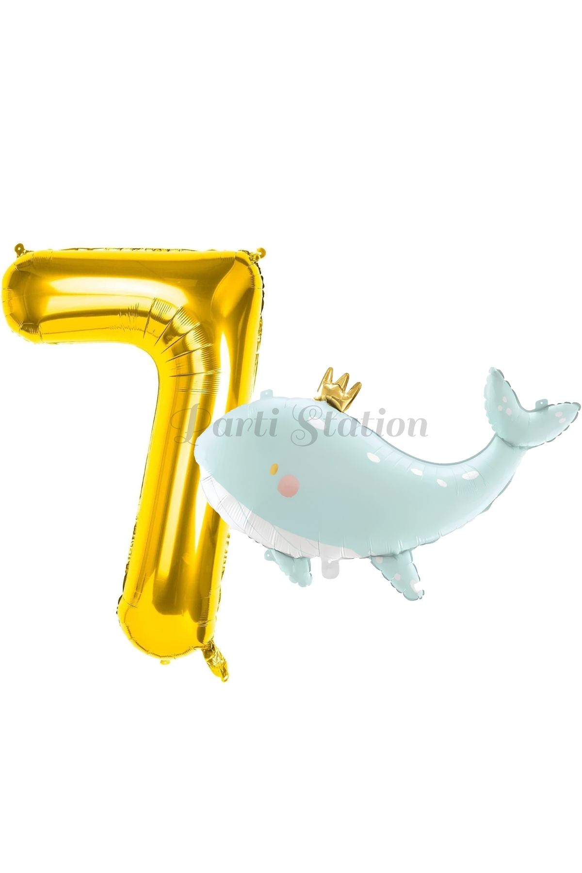 Partifest Sevimli Yeşil Balina 7 Yaş Balon Set Deniz Okyanus Canlıları Konsept Balon ve Gold Rakam Balon
