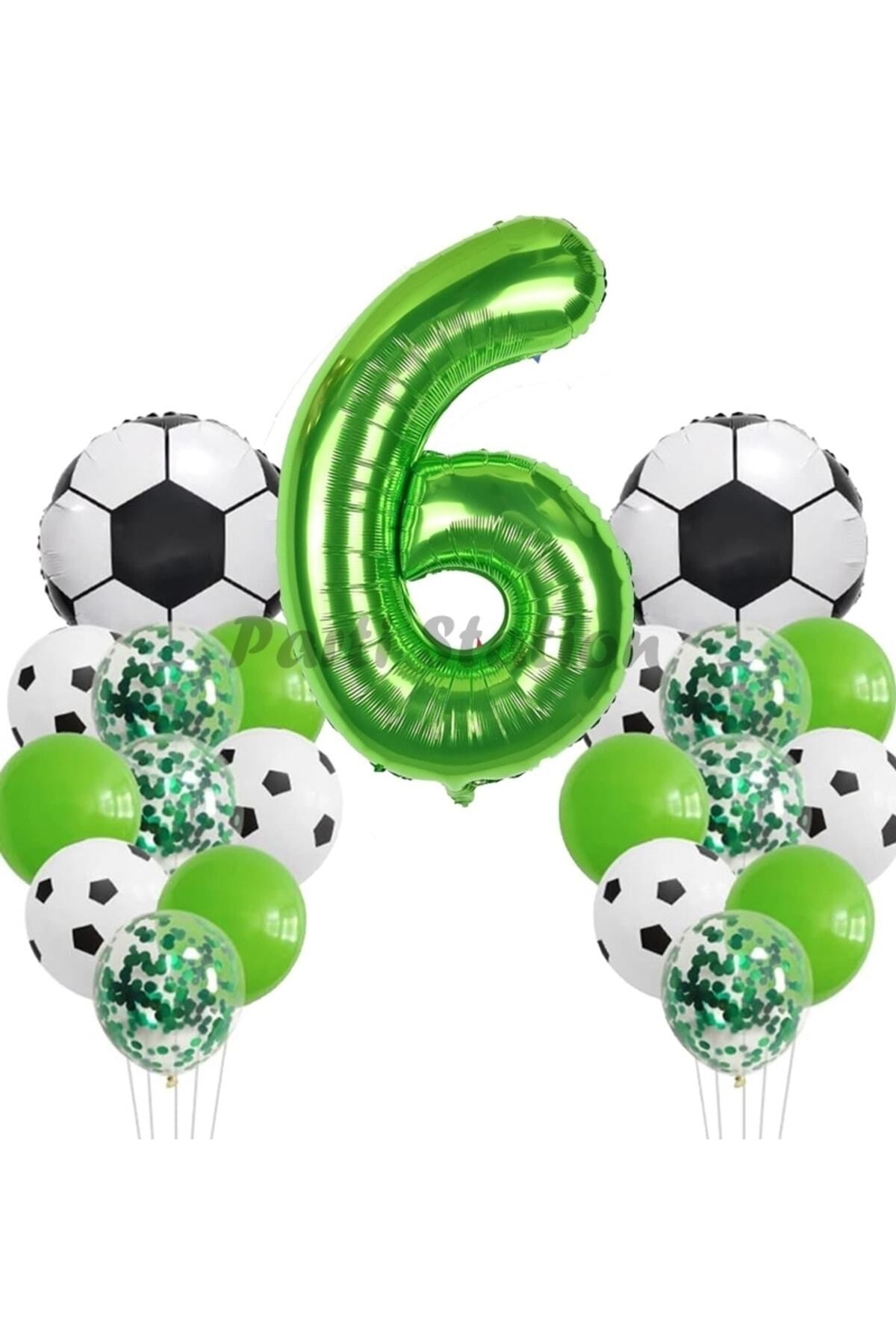 Partifest Futbol Maç Konsept Yeşil Rakam 6 Yaş Balon 76 Cm Futbol Konsept Yeşil Parti Doğum Günü Balon Seti