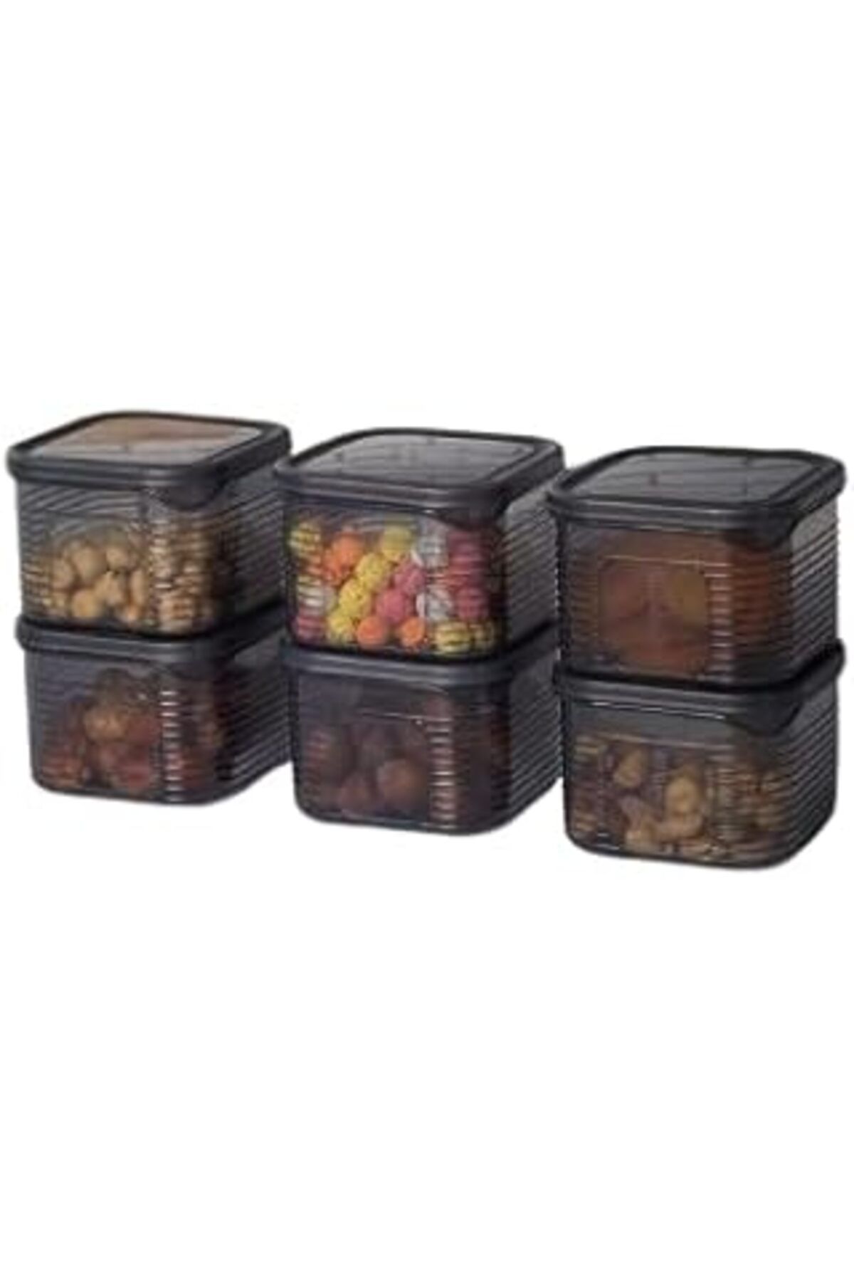 Mu Art Ahşap Aes Home Erzak Saklama Kabı Sızdırmaz Kapak6'Lı Set Füme -(Ölçü Kabı Hediyeli)