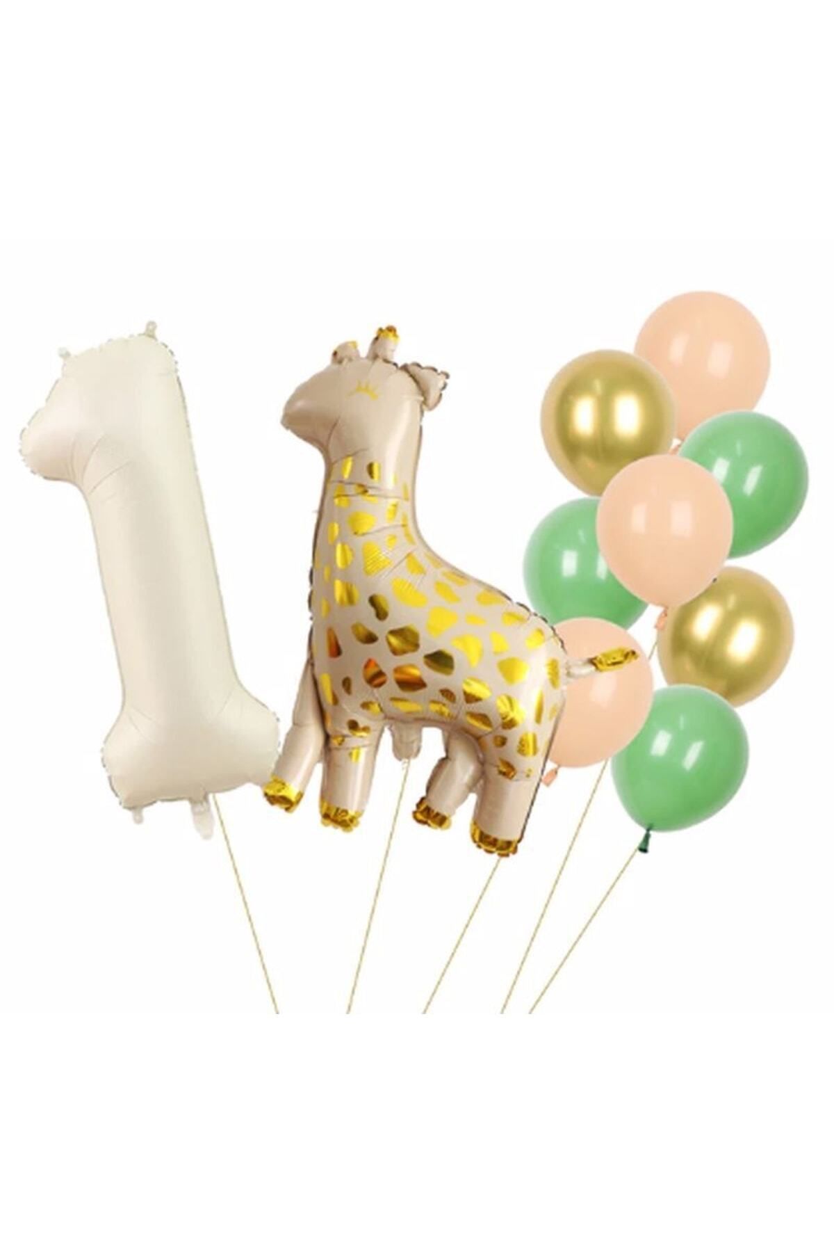 Partifest Zürafa 1 Yaş Balon Set Yıldız Balon Folyo Set Konsept Doğum Günü Set Yaş Balon Set