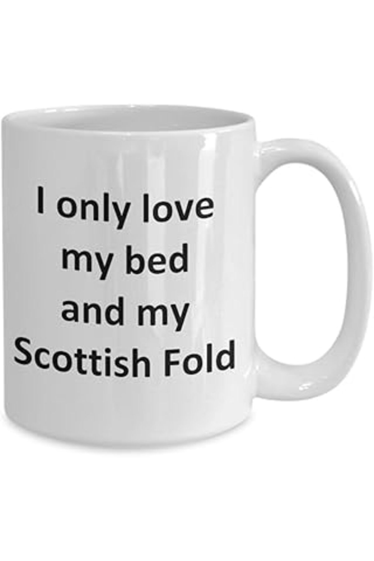 Mu Art Ahşap Print Dore Komik Scottish Fold Kupa - Yatağımı Seviyorum Ve Scottish Fold Kedi Fincanı - İngilizce