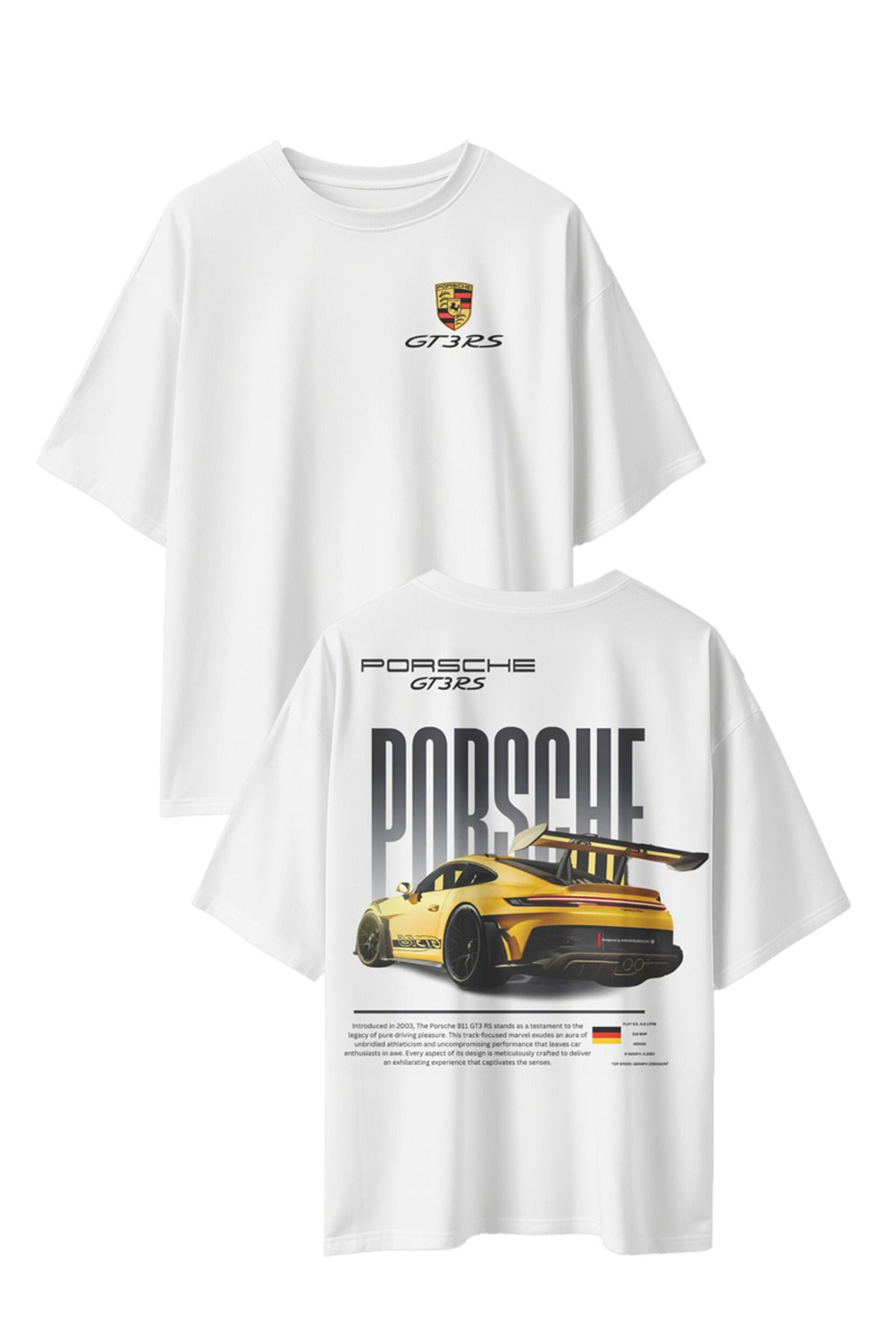 CEVİNDİ Unisex Tşört Porsche GT3 RS Baskılı T-shirt