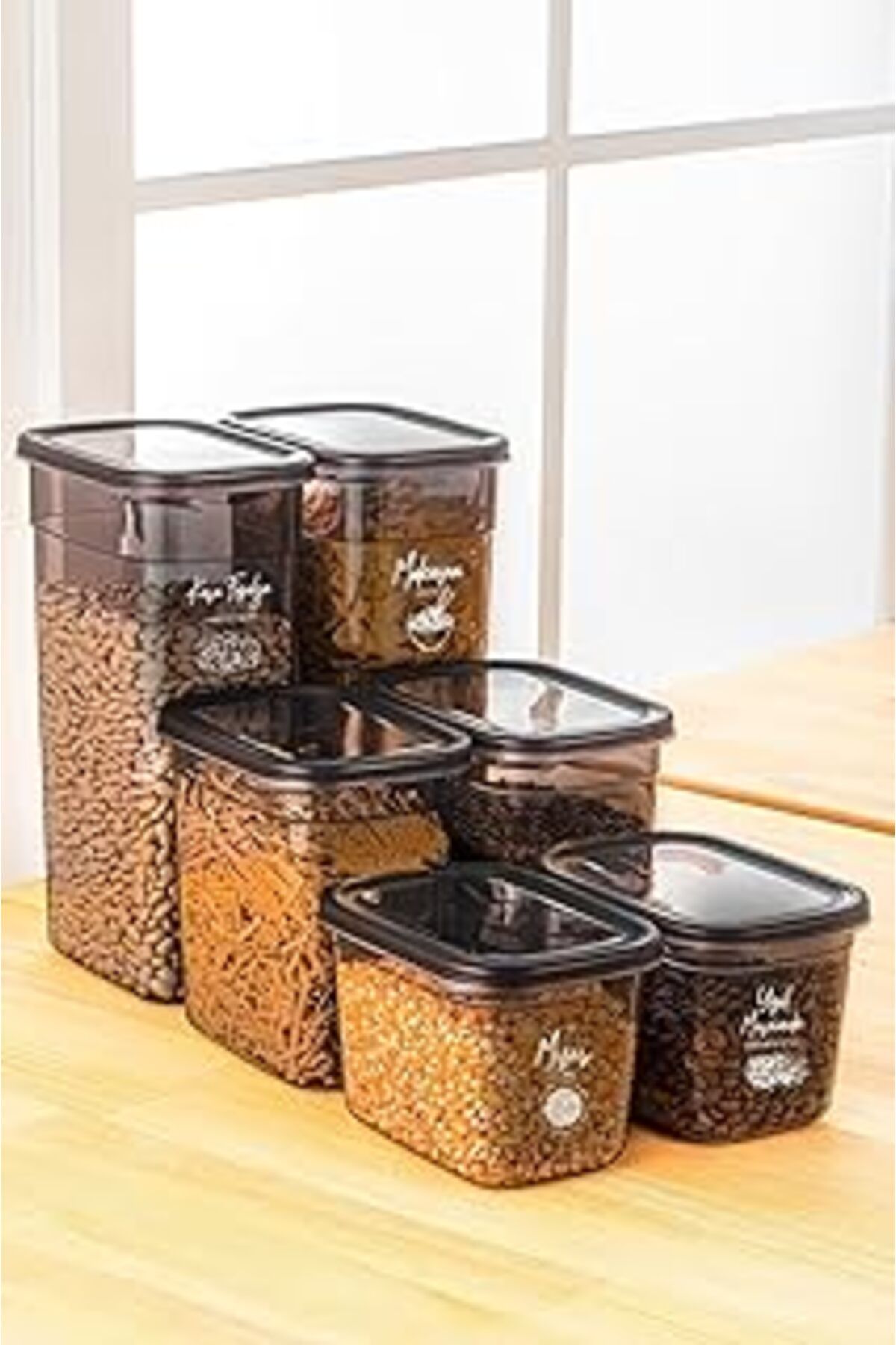 NETWORK ART Beyaz Serigrafi Etiketli 6Lı Set Peggy Dikdörtgen Saklama Kabı 2X(1,3 Litre, 2 Litre, 3,2 Litre)