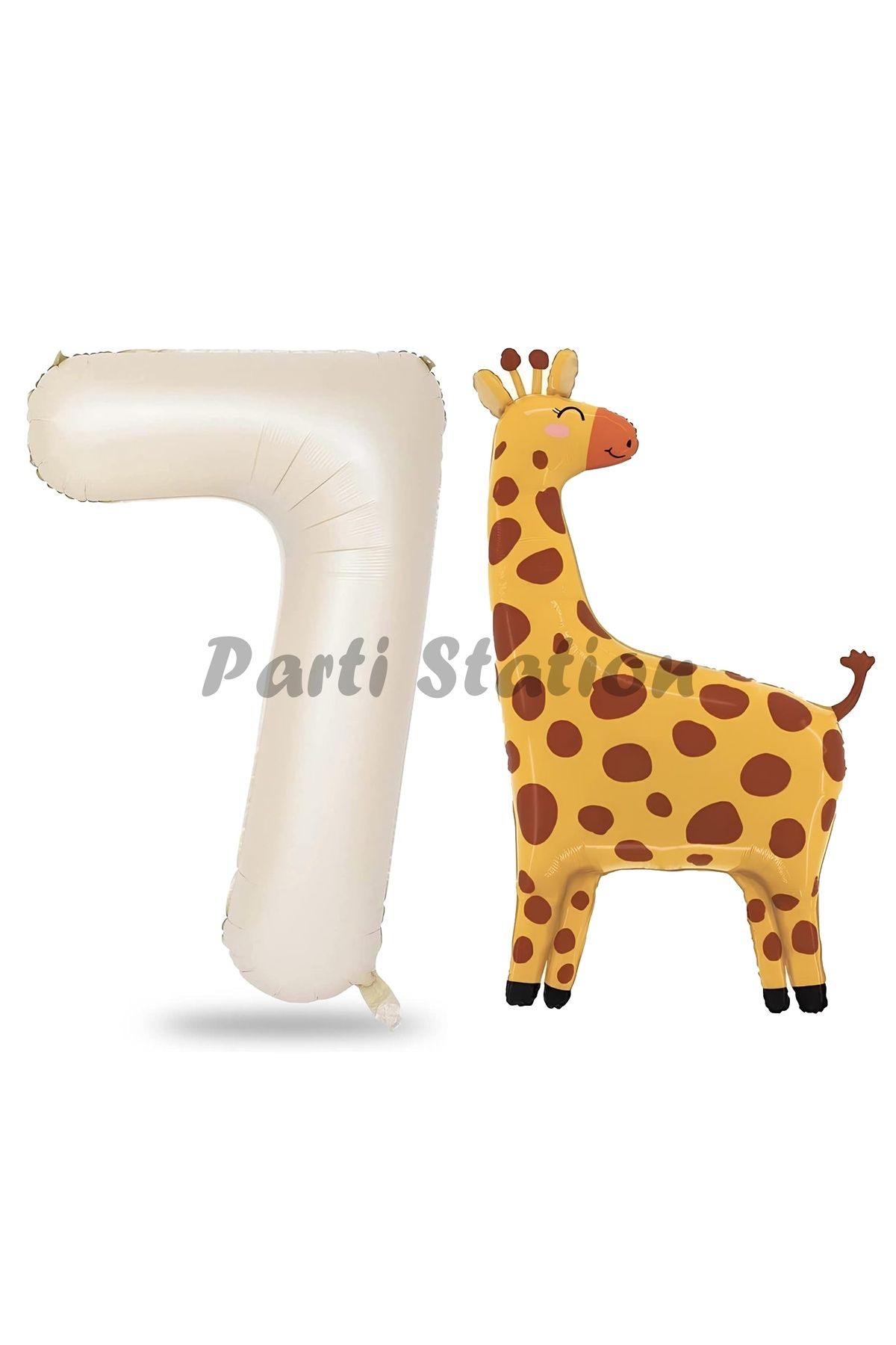 Partifest Safari Zürafa Balon 7 Yaş Balon Set Safari Konsept Sevimli Zürafa Balon ve Krem Renk Rakam Balon