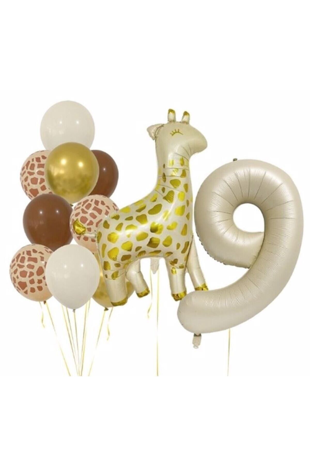 Partifest Zürafa 9 Yaş Balon Folyo Set Konsept Doğum Günü Set Yaş Balon Set