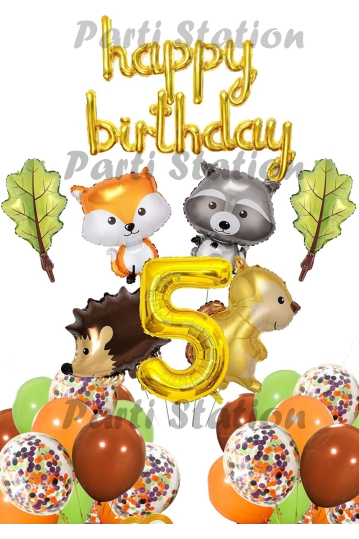 Partifest Orman Hayvanları Konsept Parti Woodland 5 Yaş Doğum Günü Balon Set Sincap Rakun Kirpi Tilki Balon