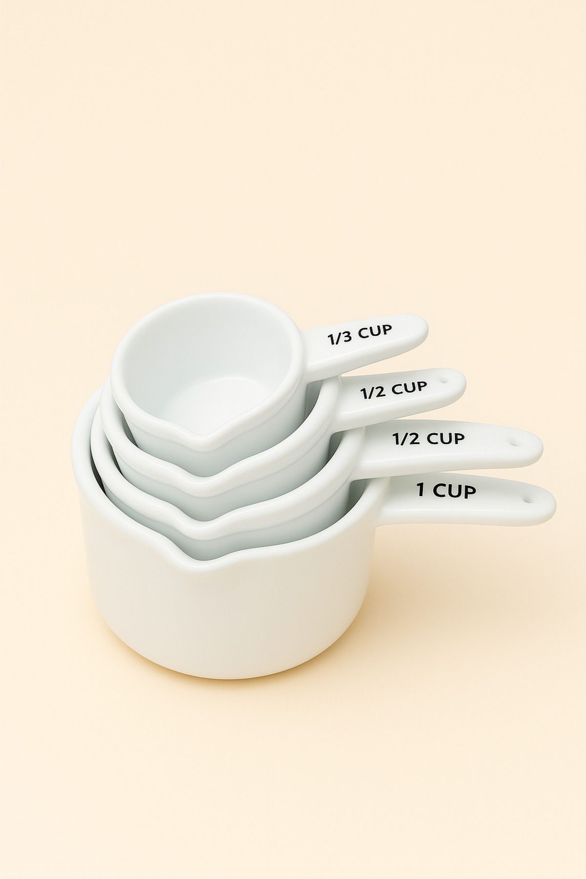Mirilliahome 4'lü Seramik Ölçü Kabı Seti – Beyaz Cup Ölçek Kaşıkları