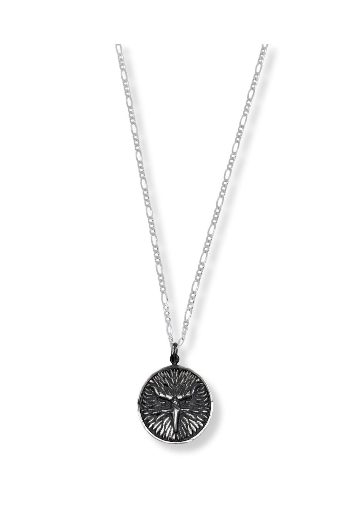 oya silver Gümüş Eskitme Kartal Madalyon Kolye – 2.5x3 cm