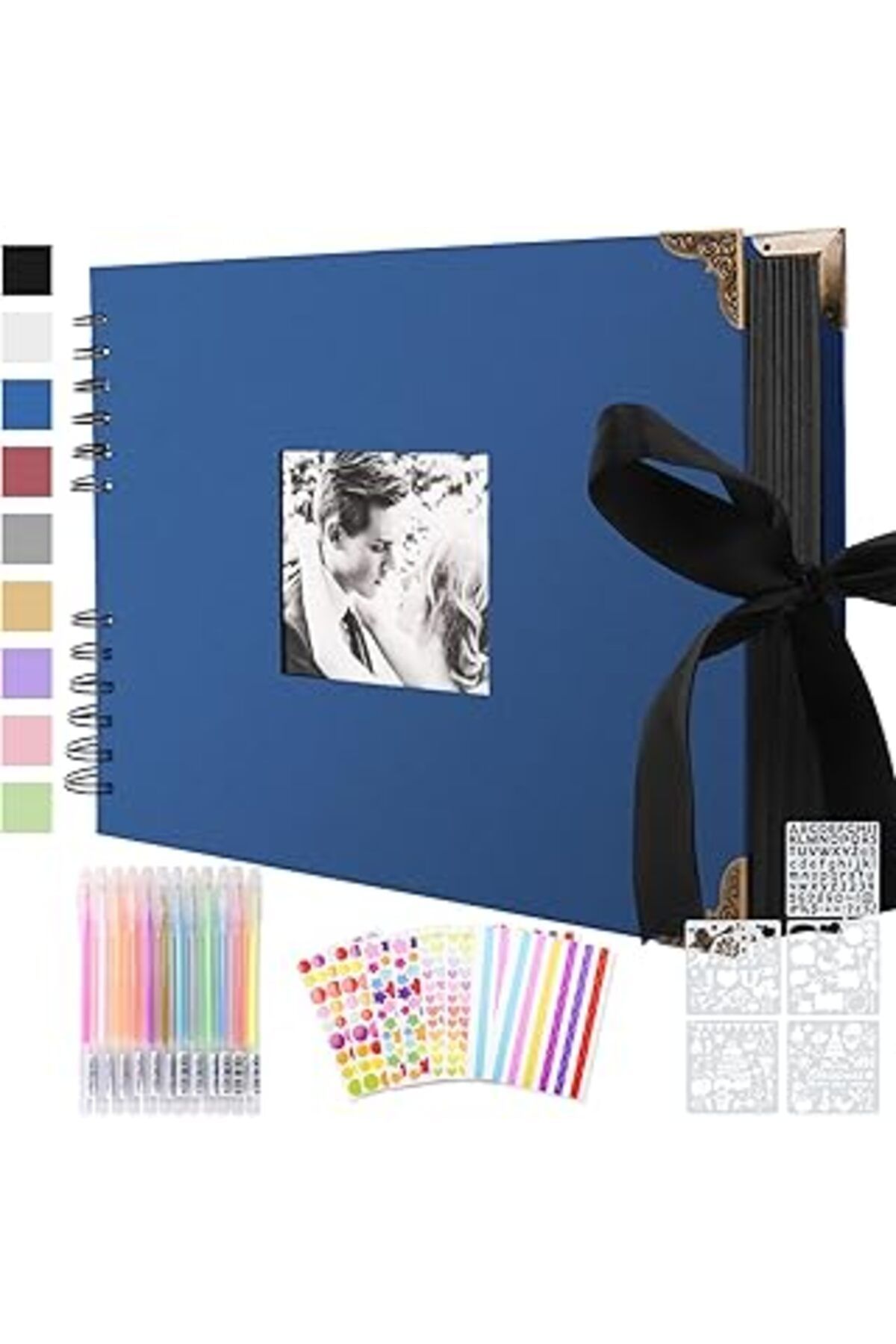 NETWORK ART Splend Diy Fotoğraf Albümü, Sevgililer Günü Diy Fotoğraf Kitabı 80 Lacivert Scrapbooking Vintage Sp