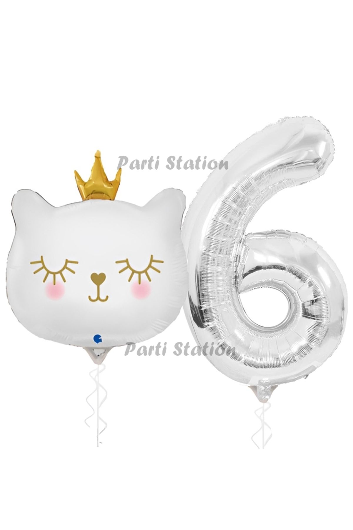 Partifest Beyaz Kedi 6 Yaş Doğum Günü Balon Set White Cat White Kitty Konsept Parti Balon Set Beyaz Kedi Tema