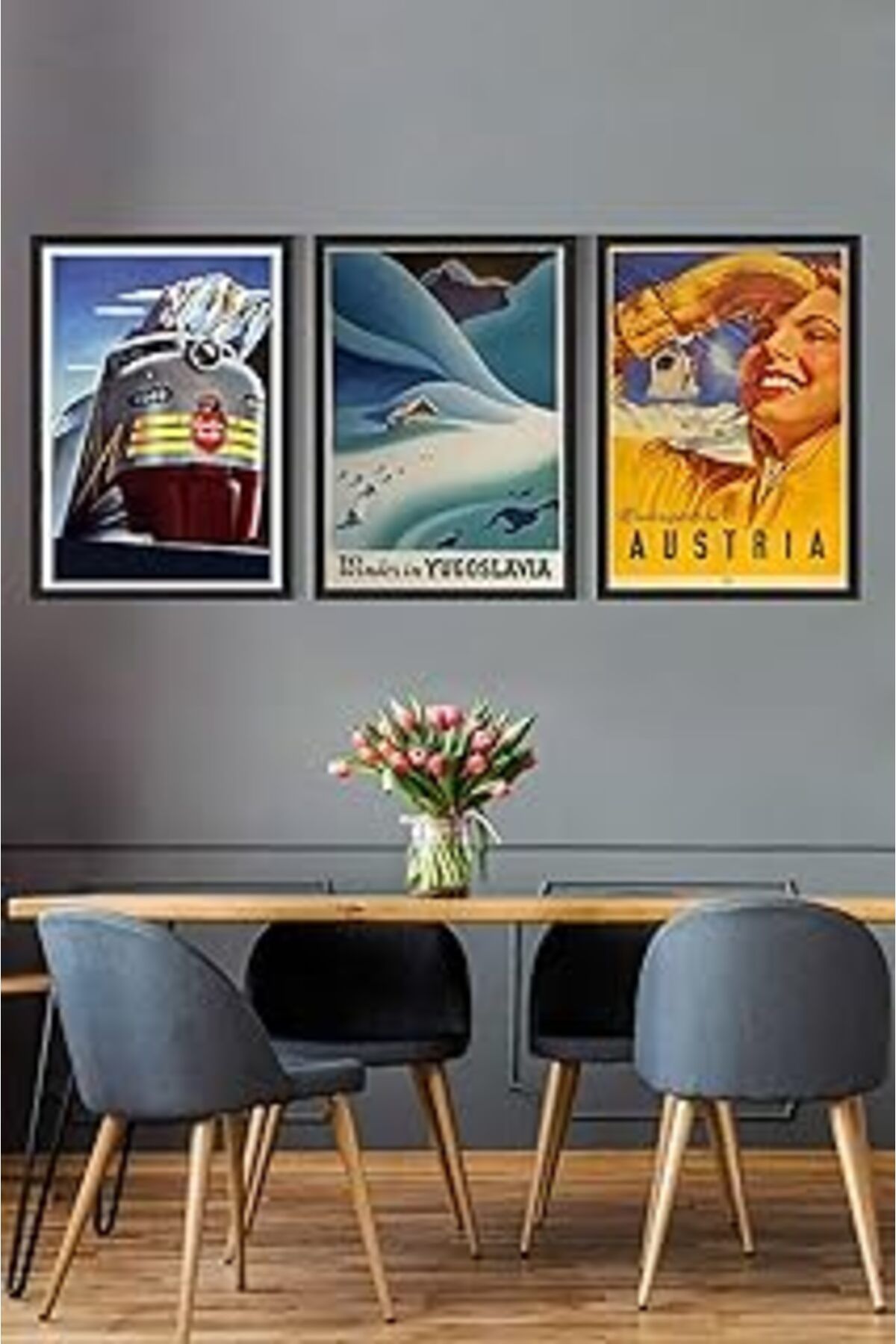 Mu Art Ahşap Postermanya (Pster14893) Vintage Kış 3 Parçalı Çerçeve Seti 50 X 70