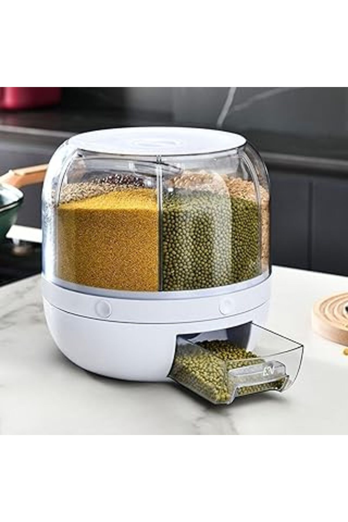 NETWORK ART Çok Bölmeli Bakliyat Saklama Kabı, 6 Kg Kapasiteli, 360 Derece Dönebilir