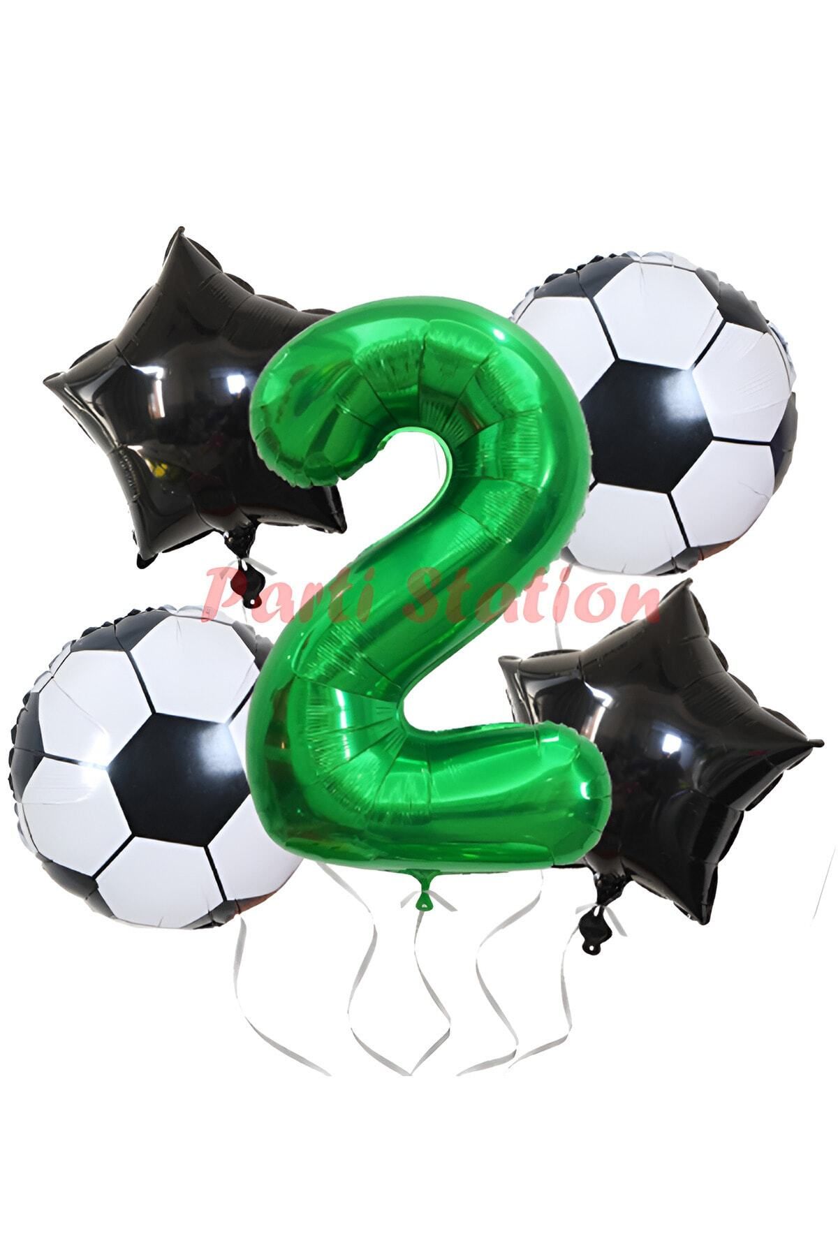 Partifest Maç Konsept Yeşil Rakam 2 Yaş Balon Set Futbol Konsept Yeşil Parti Doğum Günü Balon Seti