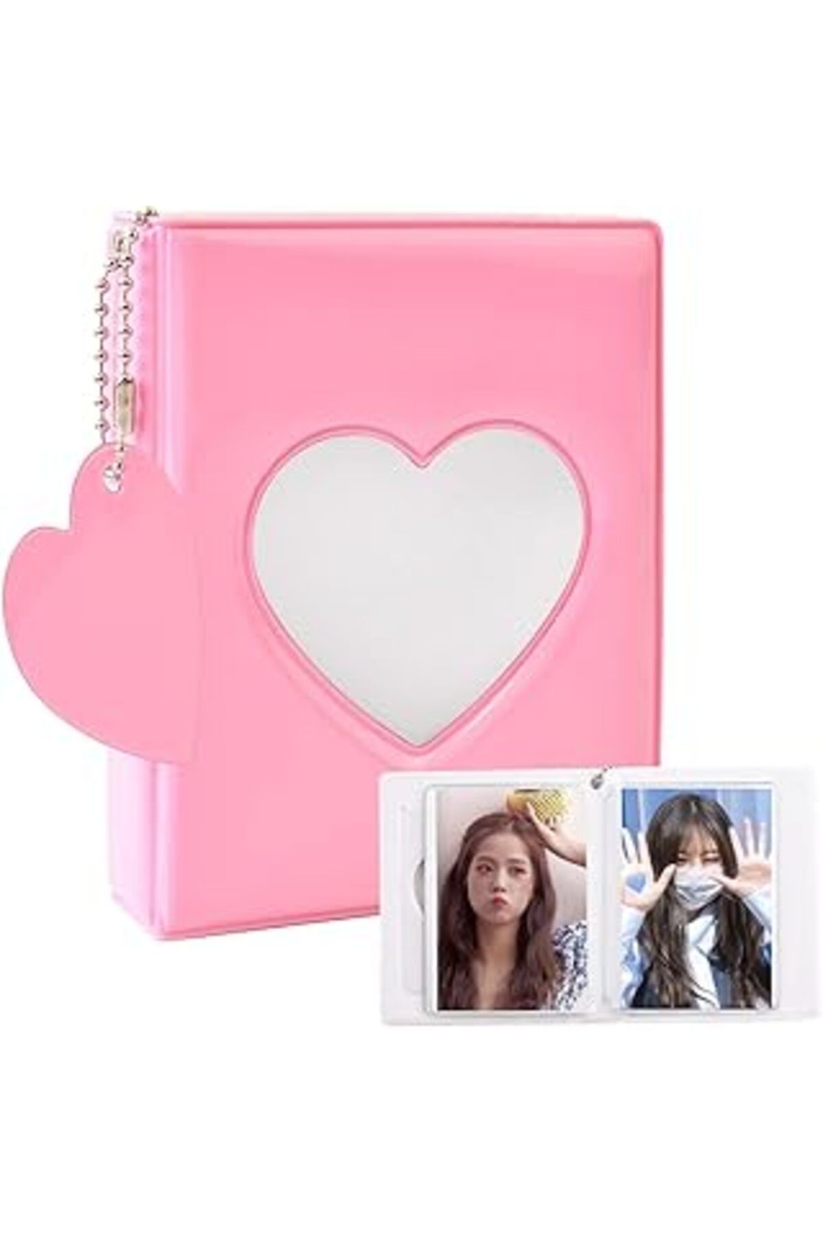 Mu Art Ahşap Jiayaus Mini Fotoğraf Albümü, 32 Yaprak Saklayabilir, Pembe Kalp Kpop Fotoğraf Kartı Bağlayıcı, Kal
