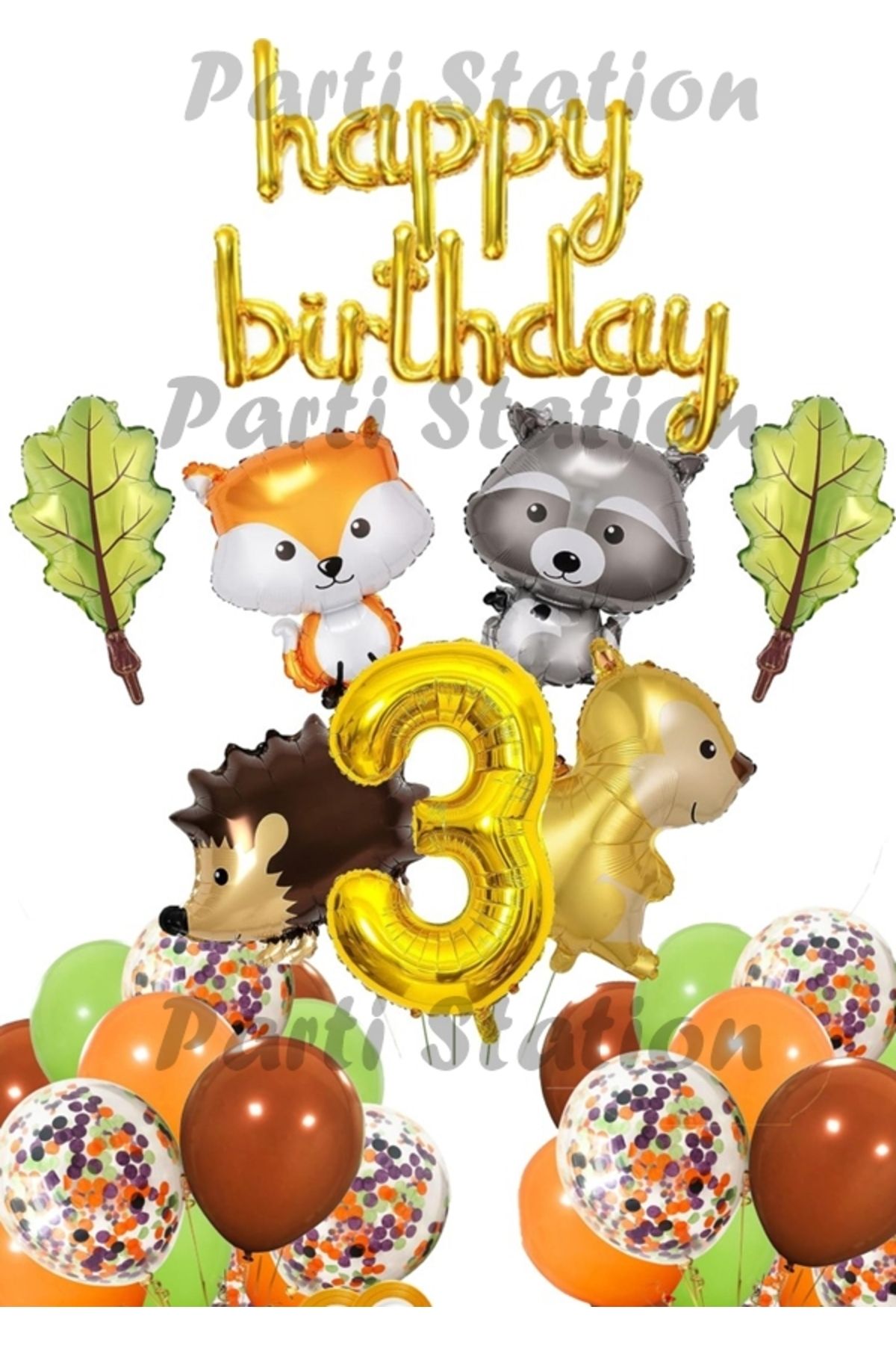 Partifest Orman Hayvanları Konsept Parti Woodland 3 Yaş Doğum Günü Balon Set Sincap Rakun Kirpi Tilki Balon