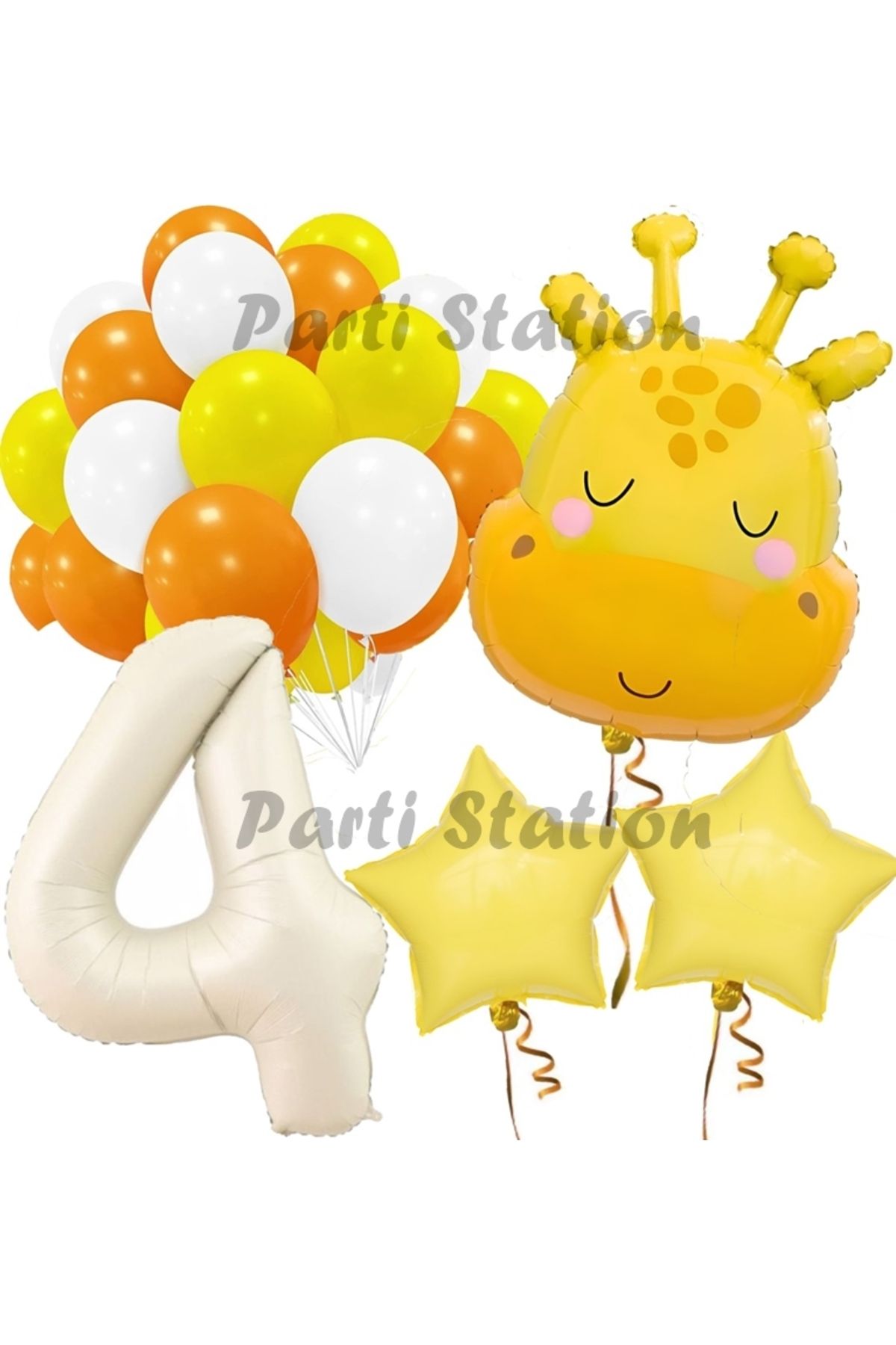 Partifest Safari Sevimli Zürafa Tema 4 Yaş Balon Set Safari Konsept Zürafa Parti Doğum Günü Balon Set
