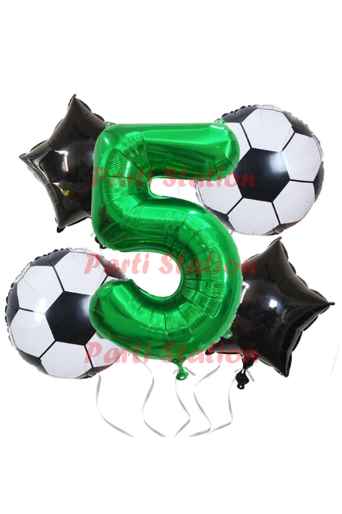 Partifest Futbol Maç Konsept Yeşil Rakam 5 Yaş Balon Set Futbol Konsept Yeşil Parti Doğum Günü Balon Seti