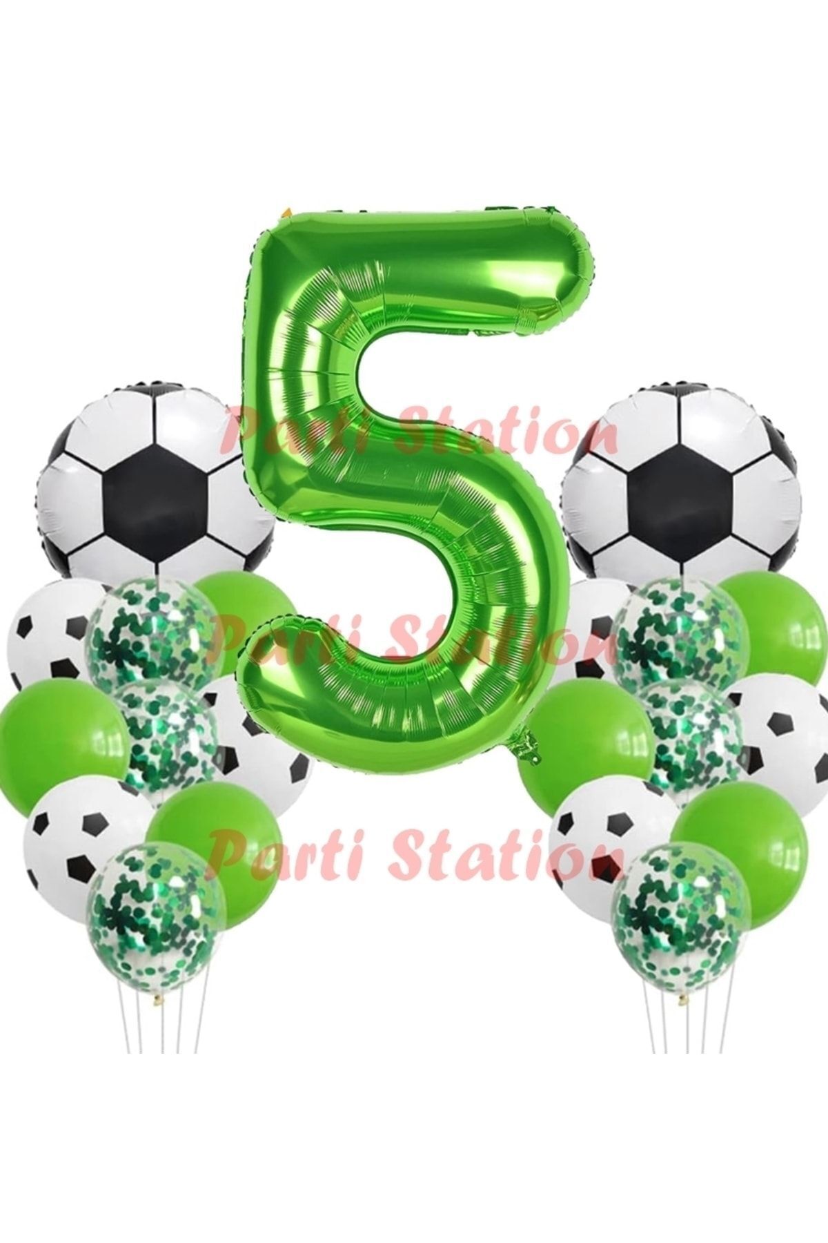 Partifest Futbol Maç Konsept Yeşil Rakam 5 Yaş Balon 76 Cm Futbol Konsept Yeşil Parti Doğum Günü Balon Seti