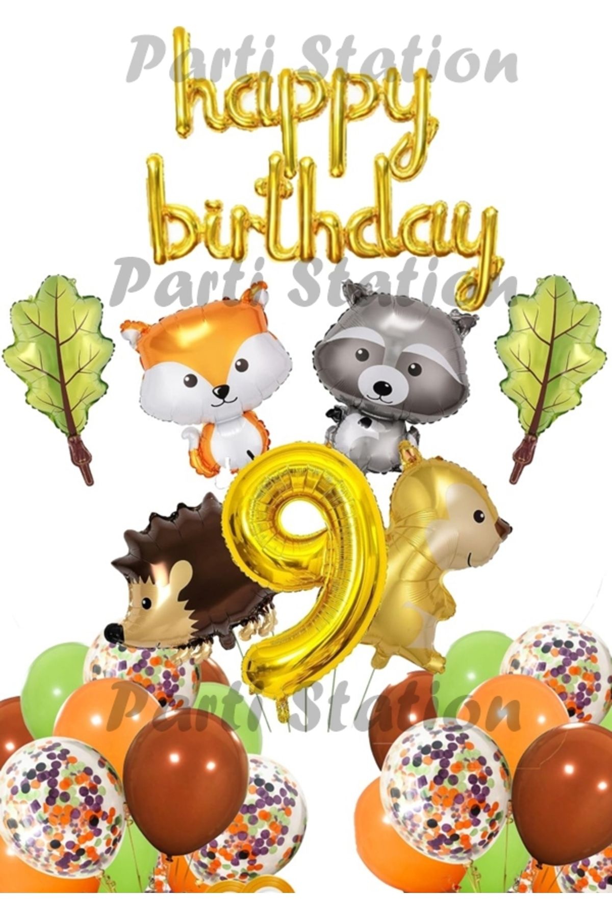 Partifest Orman Hayvanları Konsept Parti Woodland 9 Yaş Doğum Günü Balon Set Sincap Rakun Kirpi Tilki Balon