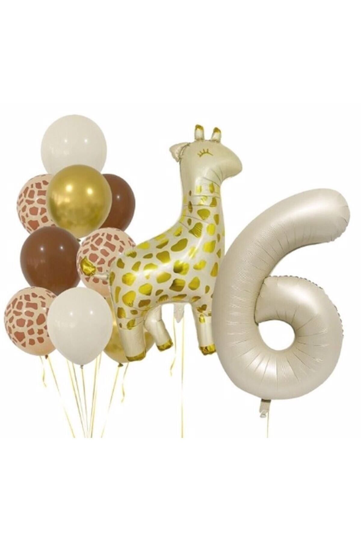 Partifest Zürafa 6 Yaş Balon Folyo Set Konsept Doğum Günü Set Yaş Balon Set