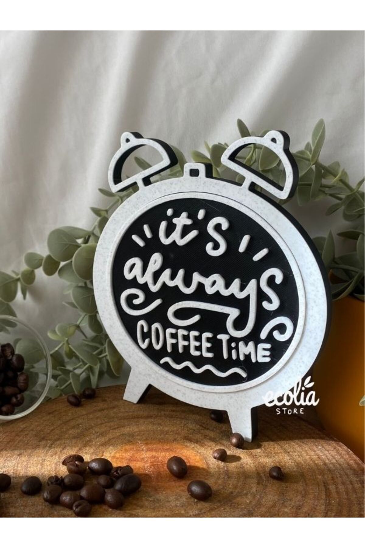 Main Collectibles Retro Saat Şeklinde Kahve Köşesi Duvar Süsü - It's Always Coffee Time Yazılı Modern Ev Dekorasyonu