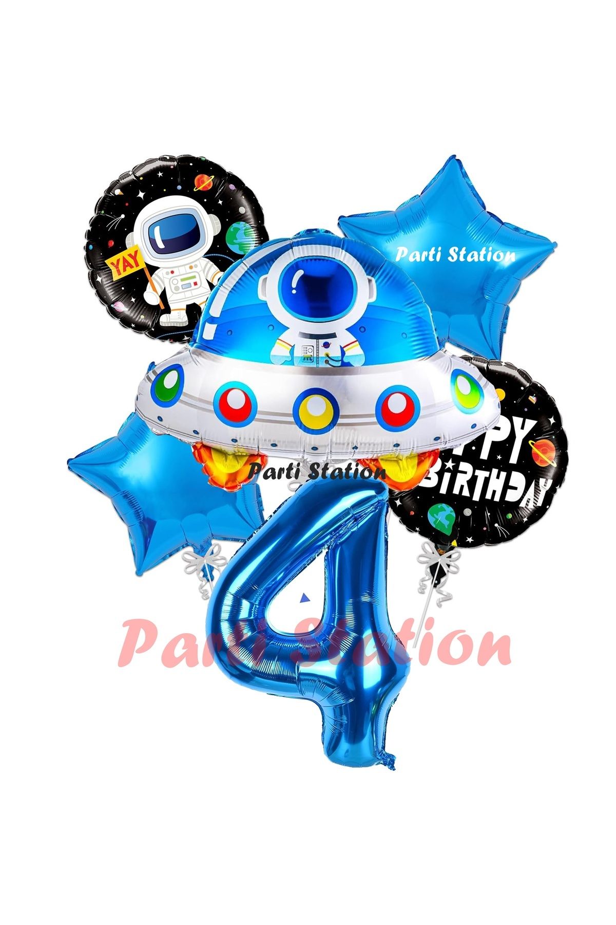 Partifest Uzay Aracı Roket Balon 1 Yaş Doğum Günü Set Uzay Konsept Balon Rakam Balon Set