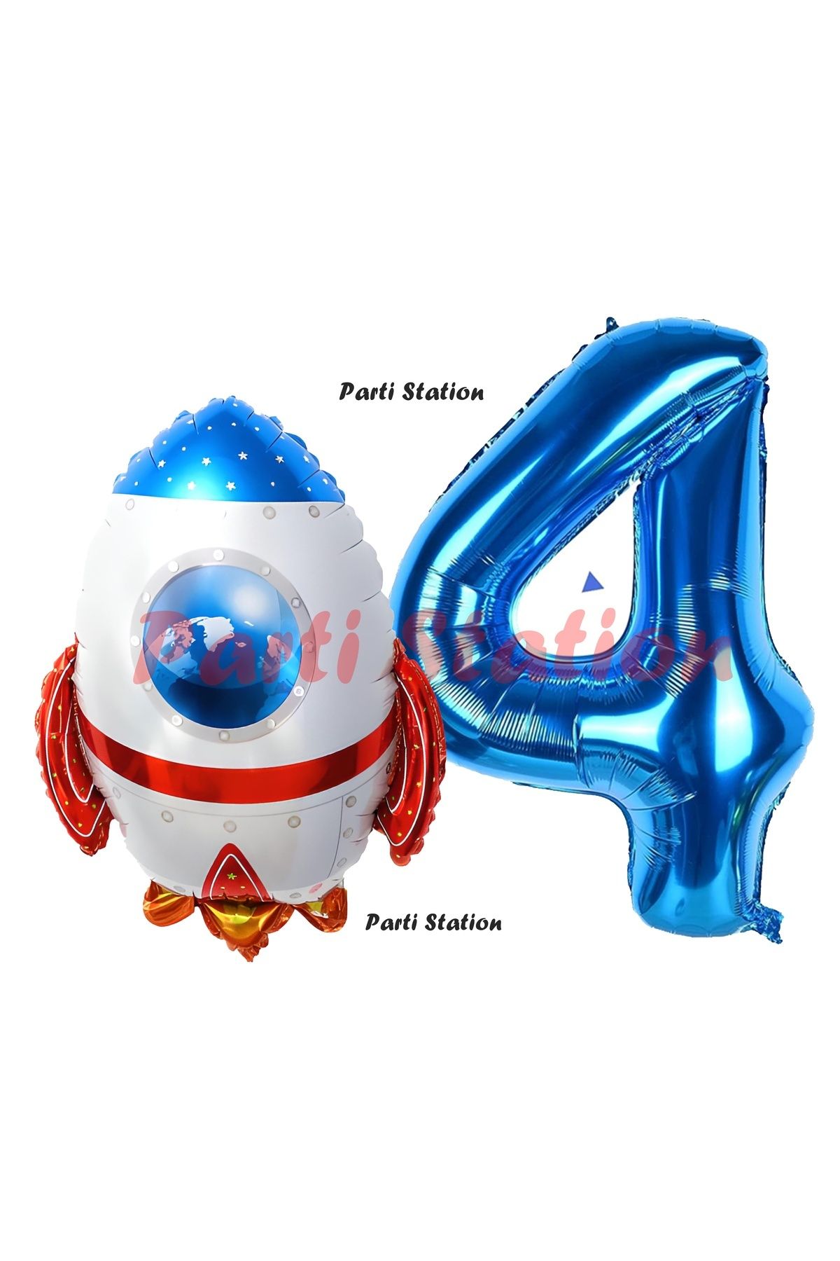 Partifest Uzay Konsept Roket Balon 4 Yaş Doğum Günü Set Uzay Konsept Balon ve Lacivert Rakam Balon