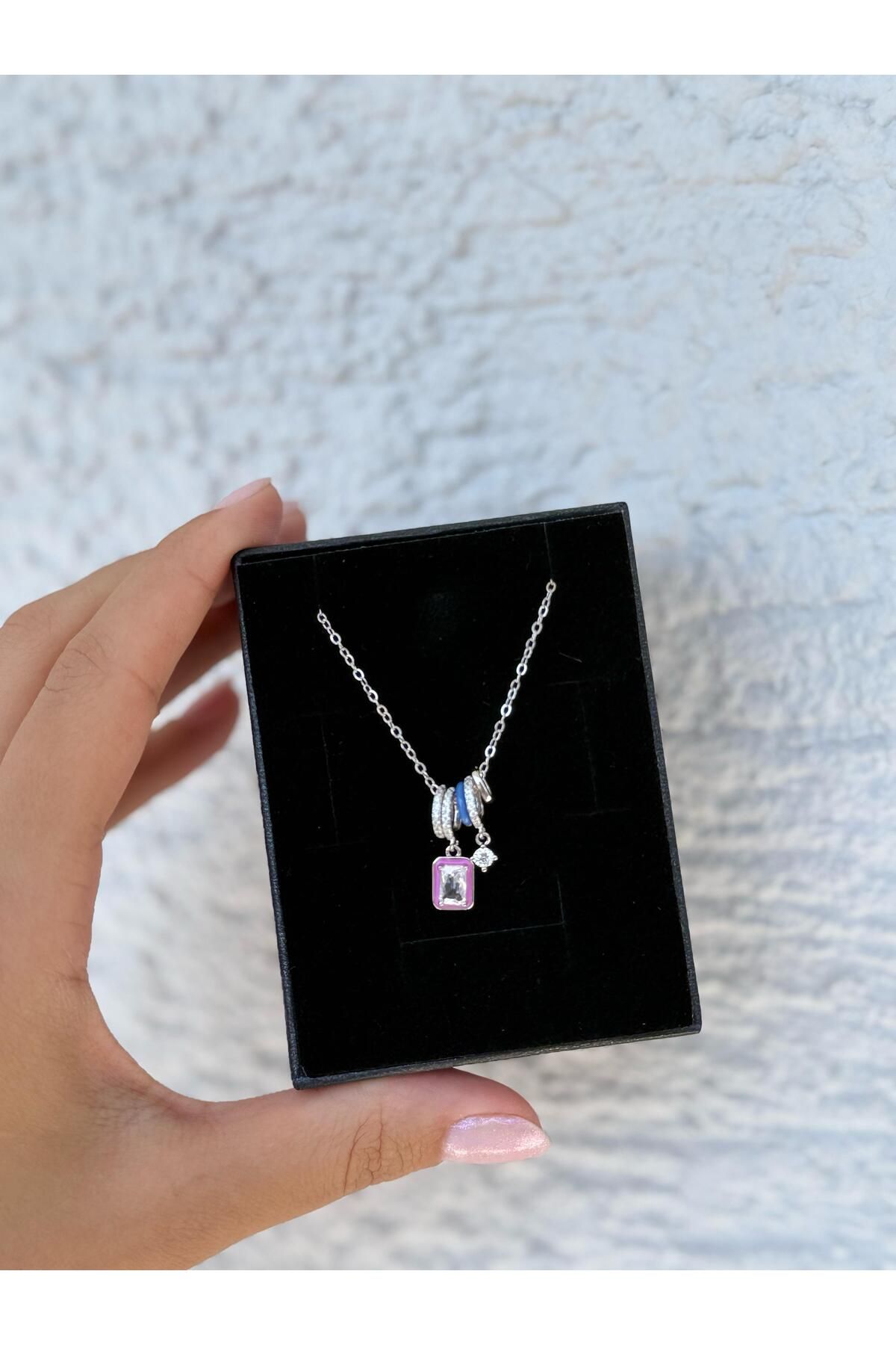 Glowique Design 925 Ayar Gümüş Taşlı Çok Renkli Kolye