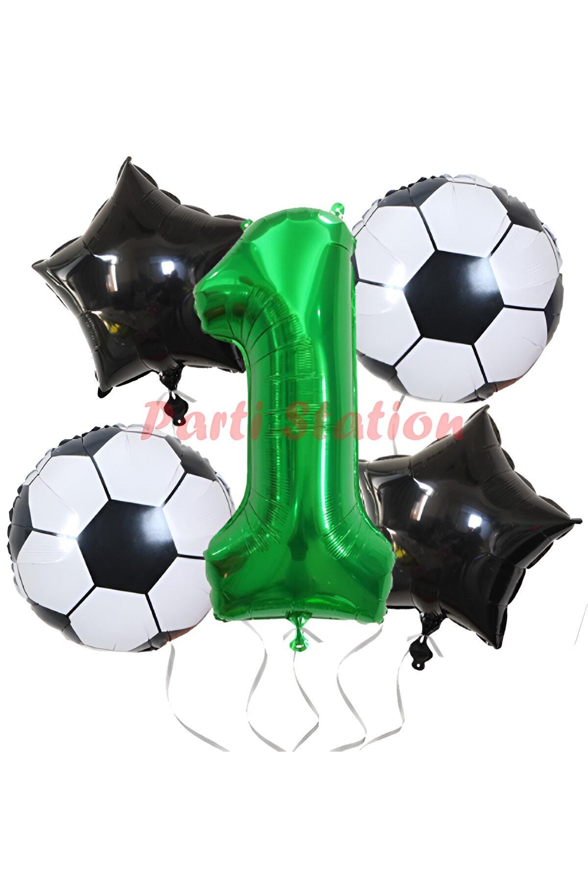 Partifest Futbol Maç Konsept Yeşil Rakam 1 Yaş Balon Set Futbol Konsept Yeşil Parti Doğum Günü Balon Seti