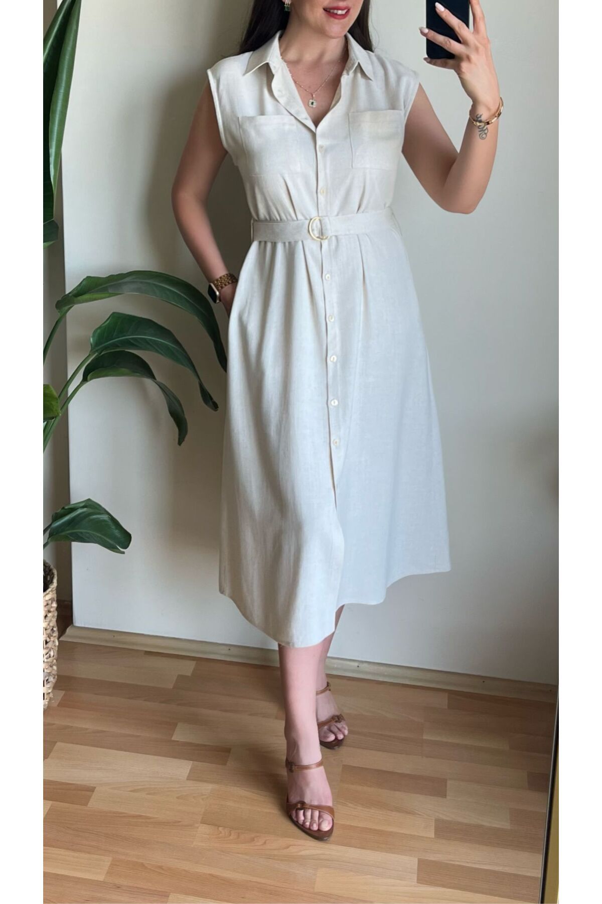Butik TAŞ MİDİ KEMERLİ ELBİSE
