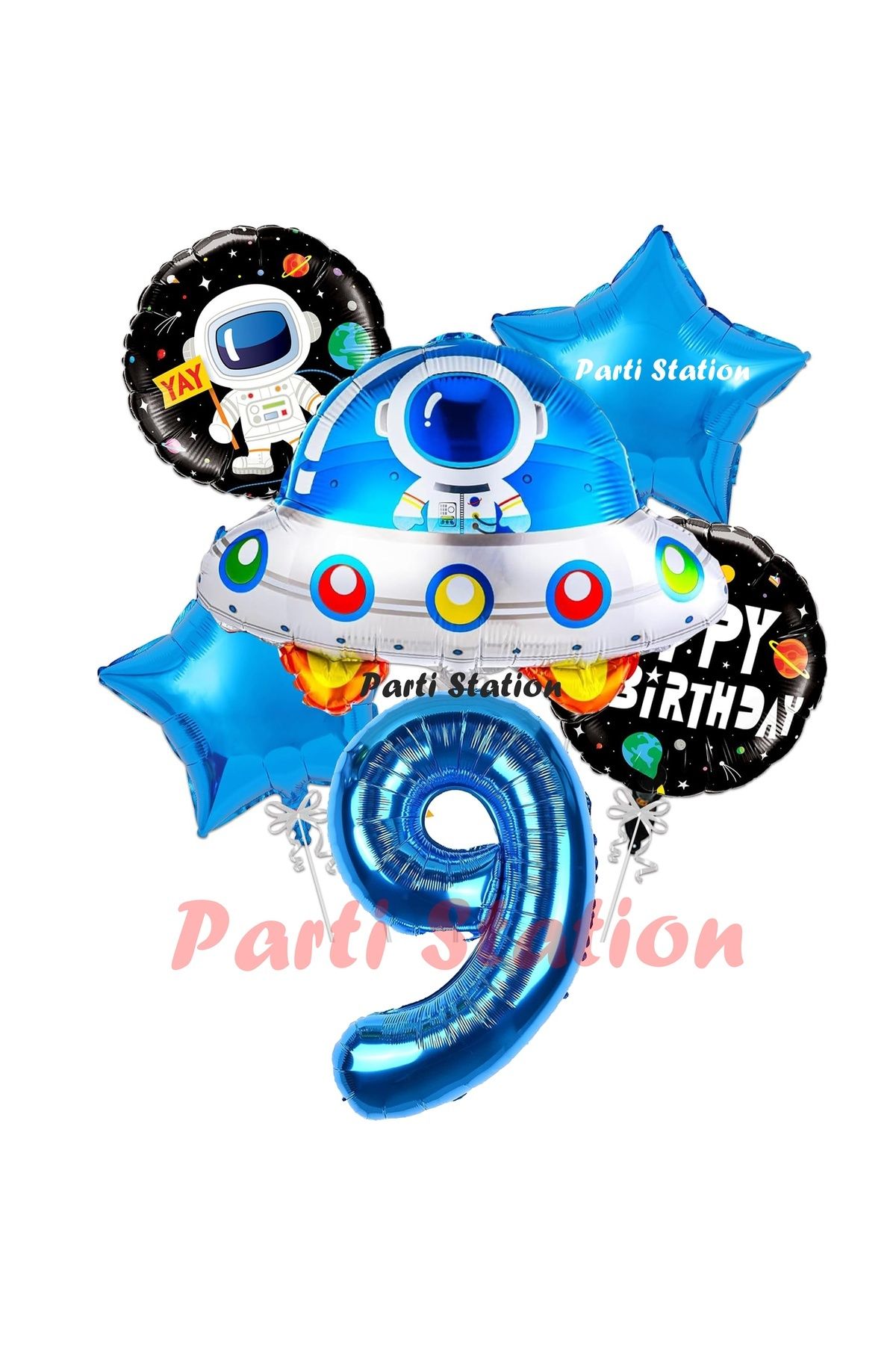 Partifest Uzay Aracı Roket Balon 9 Yaş Doğum Günü Set Uzay Konsept Balon Rakam Balon Set