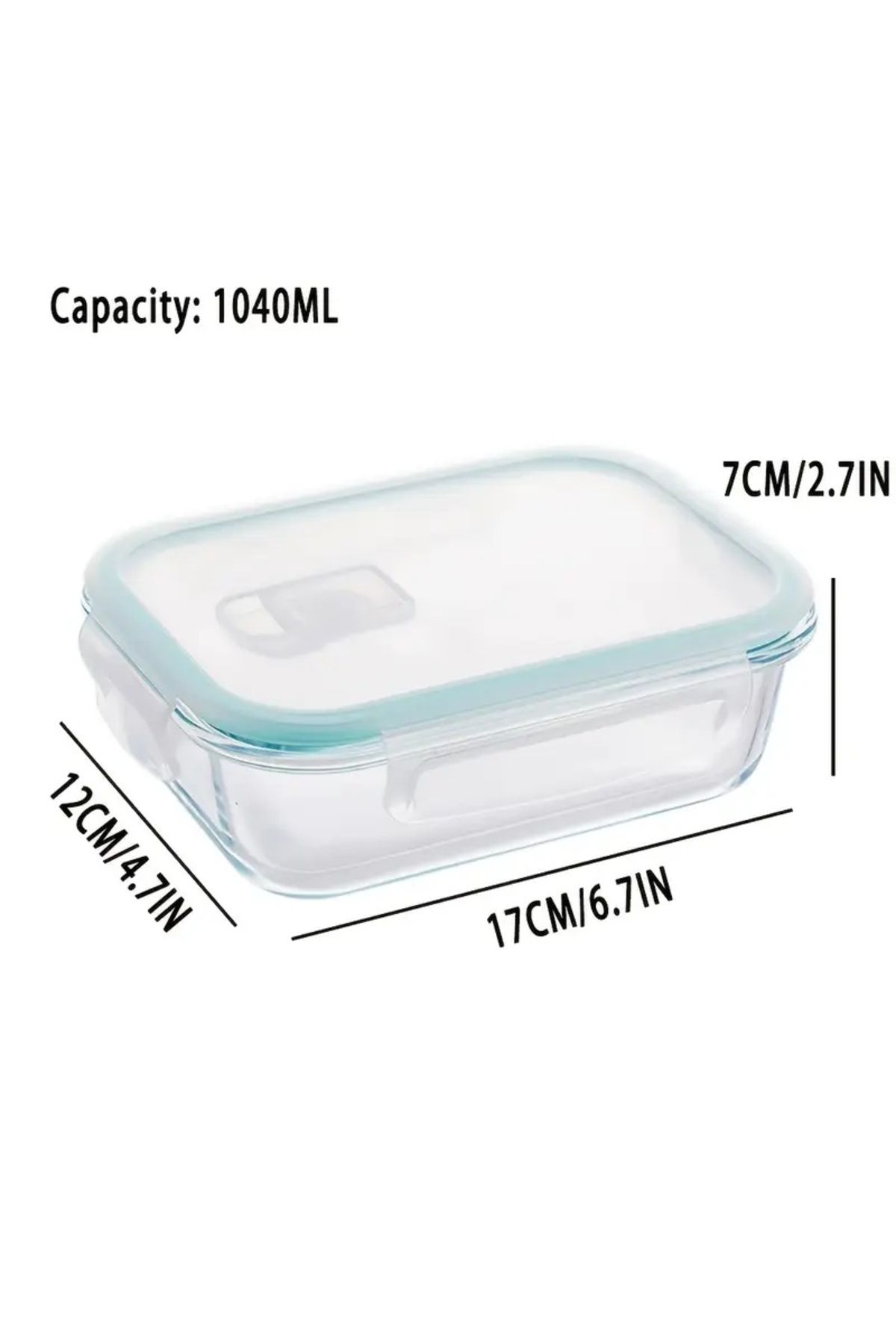 CİHO 1040 ml Cam Kilitli Vakumlu Dikdörtgen Hava Geçirmez Kapaklı Saklama Kabı