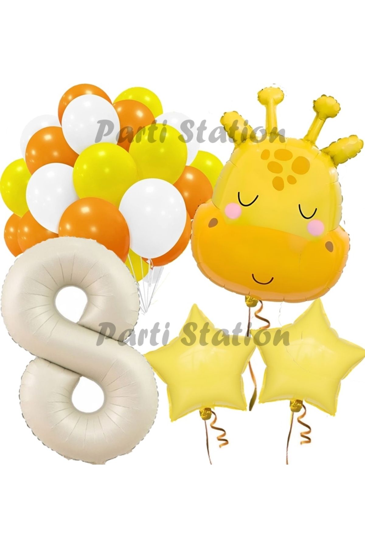 Partifest Safari Sevimli Zürafa Tema 8 Yaş Balon Set Safari Konsept Zürafa Parti Doğum Günü Balon Set