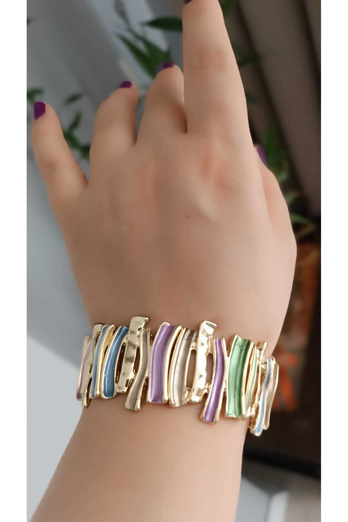shop Mineli Lastikli Çok Renkli Şık Kadın Bileklik