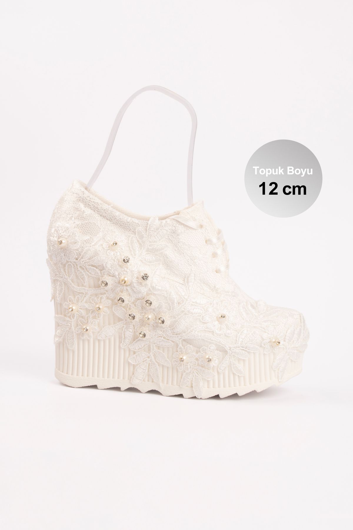 E&L Company 12cm DOLGU Topuk, kırık beyaz spor gelin ayakkabısı. Kuş gibi hafif