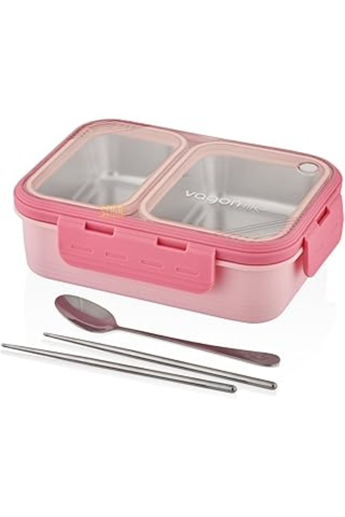 NETWORK ART Vagonlife Bento 700ml Lunchbox Tek Katlı 2 Bölmeli Çelik Sefer Tası Yemek Kutusu (PEMBE)