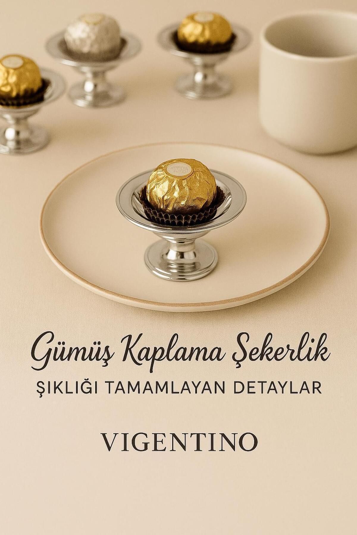 VİGENTİNO 6'lı Abs Dekoratif Gümüş Kaplama Şekerlik Kase 6'lı Makaronluk Kahve Yanı Sunumluk Lokumluk