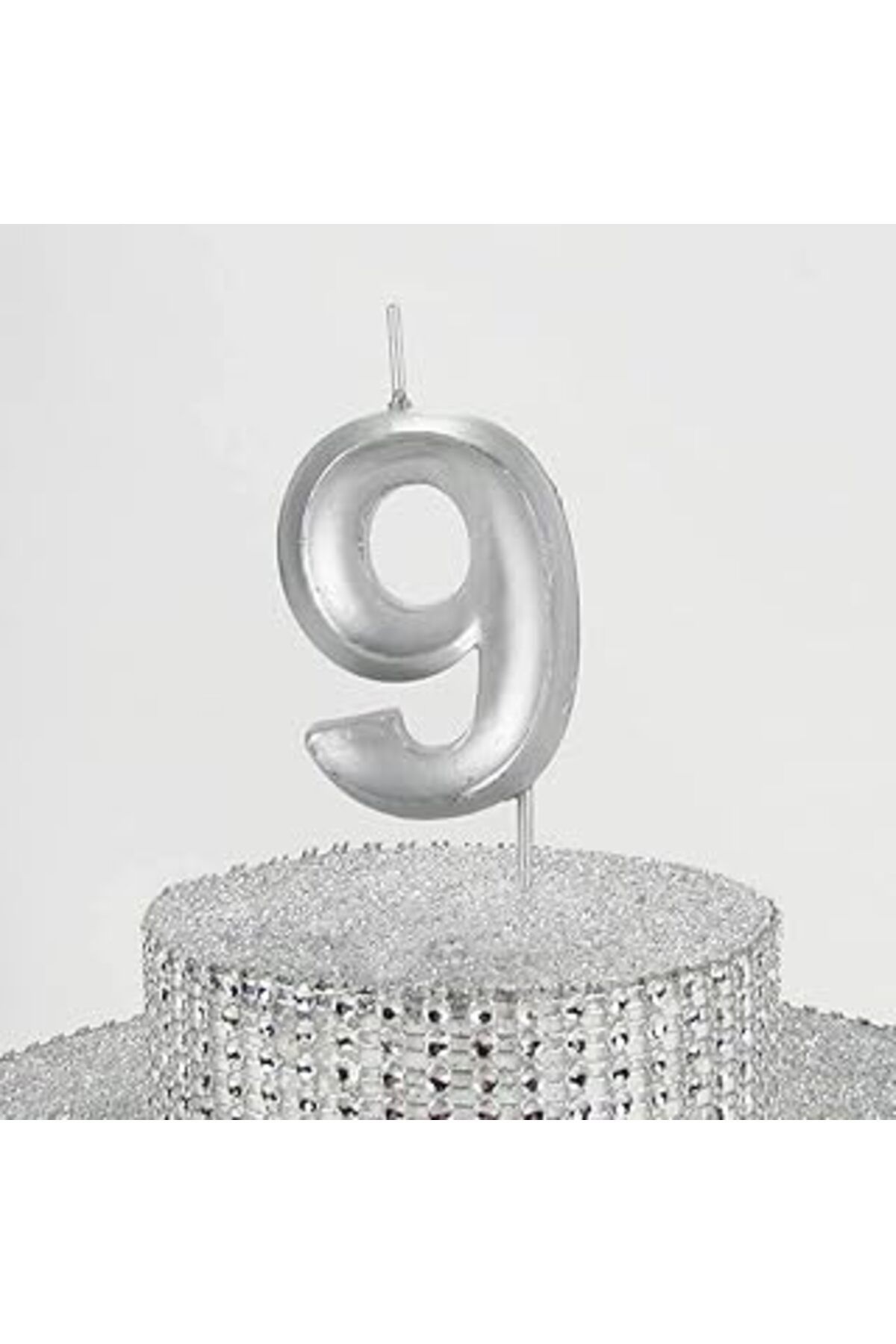 NETWORK ART Parti Vitrini 9 Dokuz Rakamlı Gümüş Gri Mum 6.5 Cm
