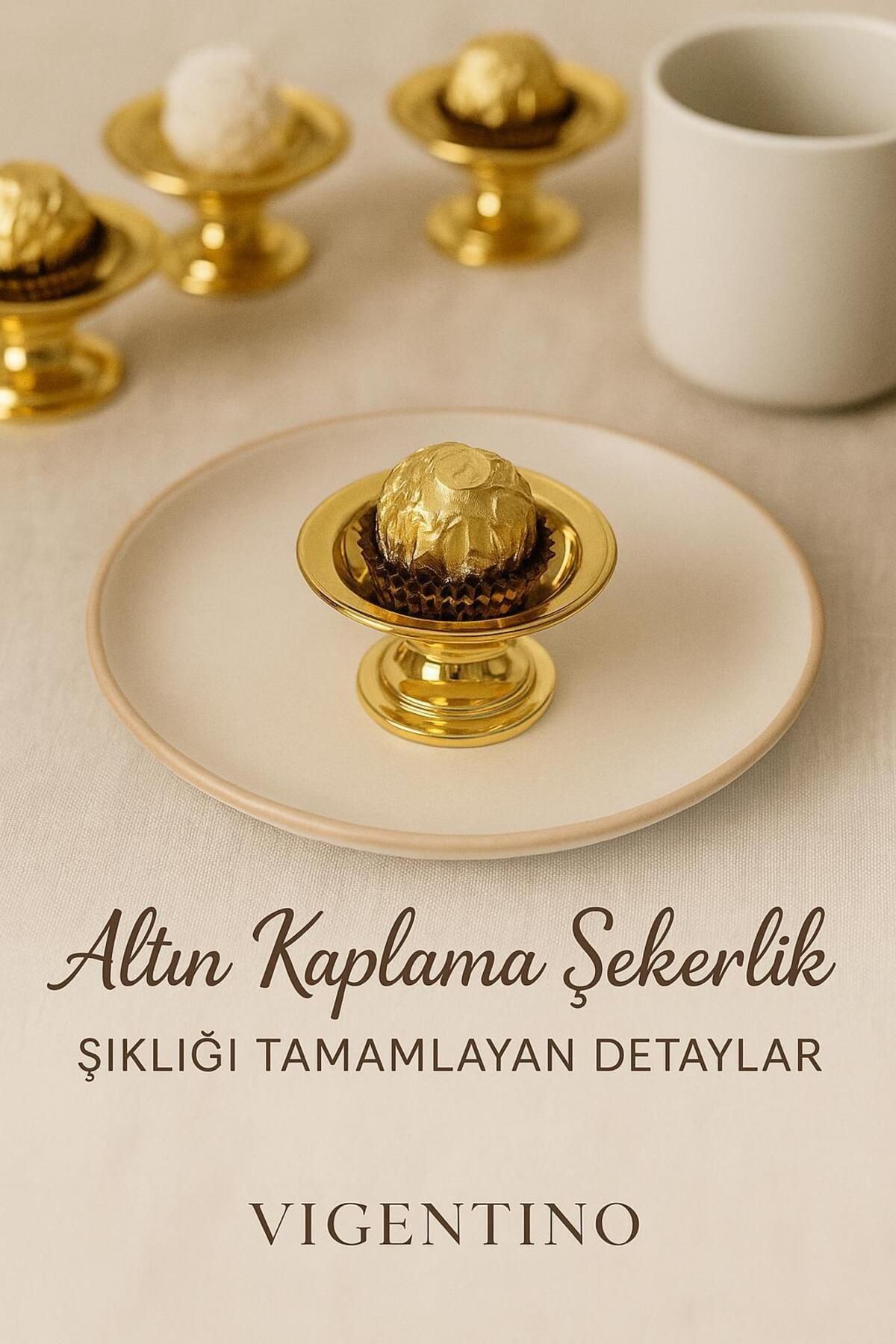 VİGENTİNO 6'lı Abs Dekoratif Gold Kaplama Şekerlik Kase 6'lı Makaronluk Kahve Yanı Sunumluk Lokumluk