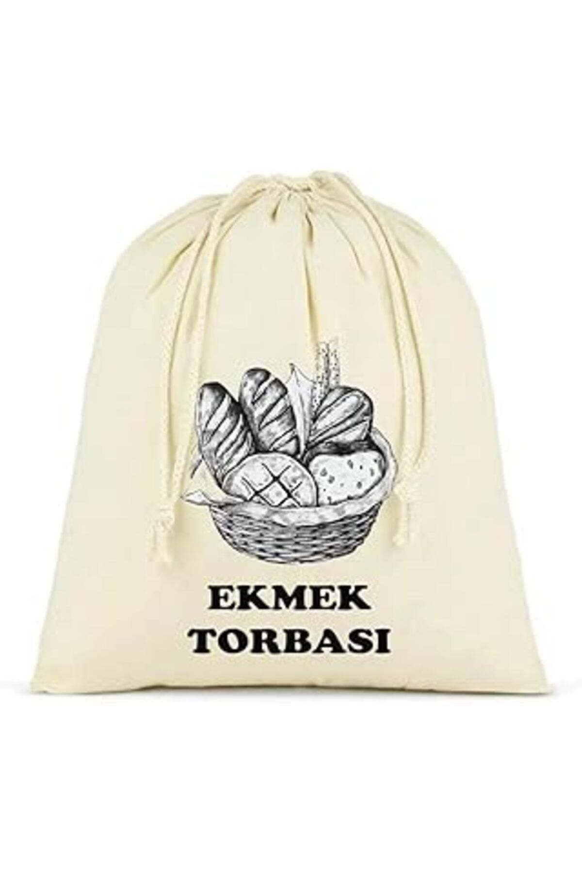 ASİTAN Ekmek Torbası, Pamuk Bez Torba, 40X40 Cm, Baskılı Ekmek Desenli, Krem Rengi