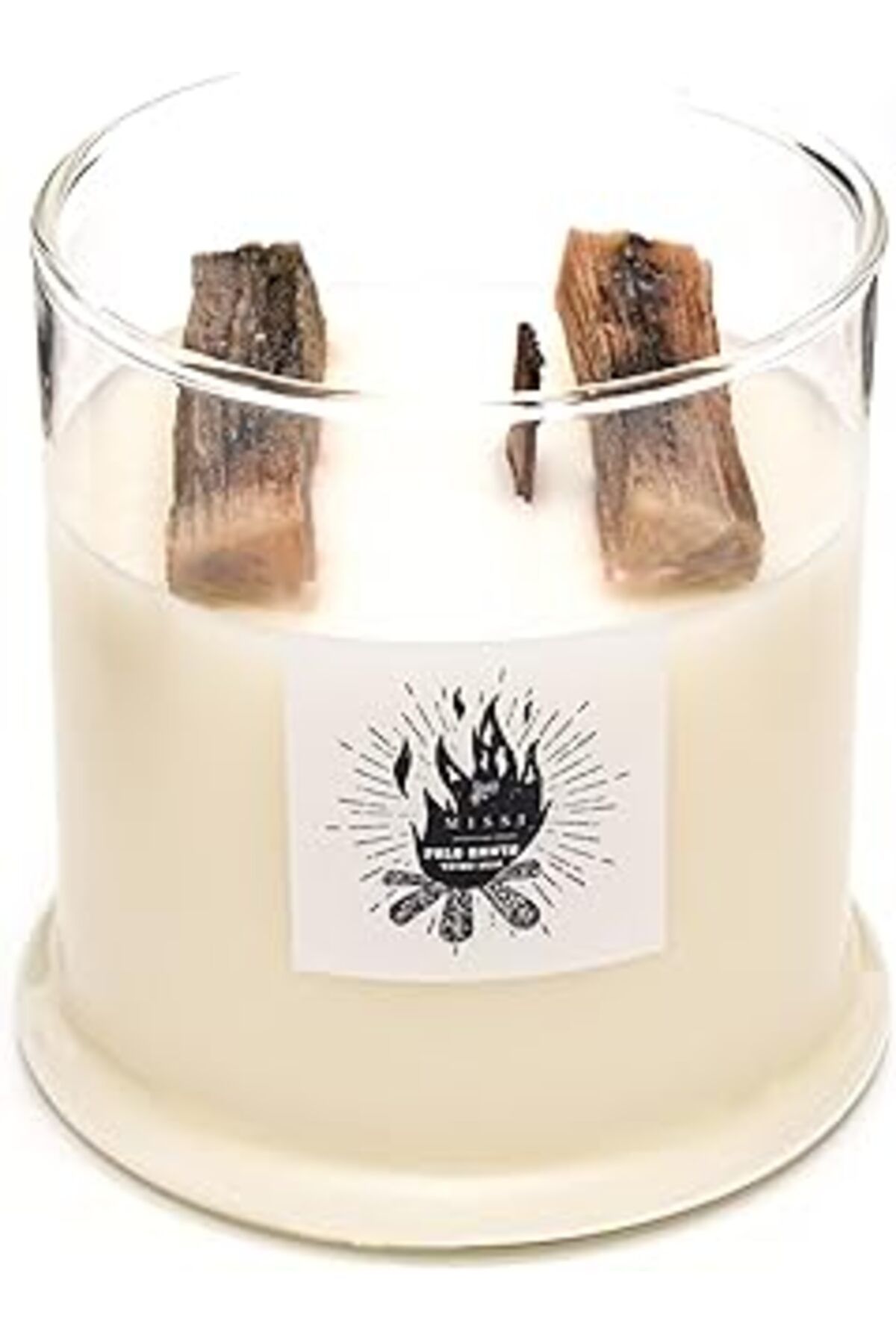 Qedii Büyük Üfleme Cam Ahşap Fitilli Palo Santo Vegan Mum (380 Gr)