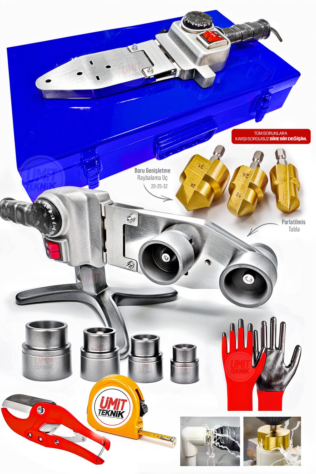 PROXTECH 1600W Büyük Boy Metal Gövde Turbo Çift Residans PPRC Plastik Boru Kaynak Makinesi Raybalama Takım