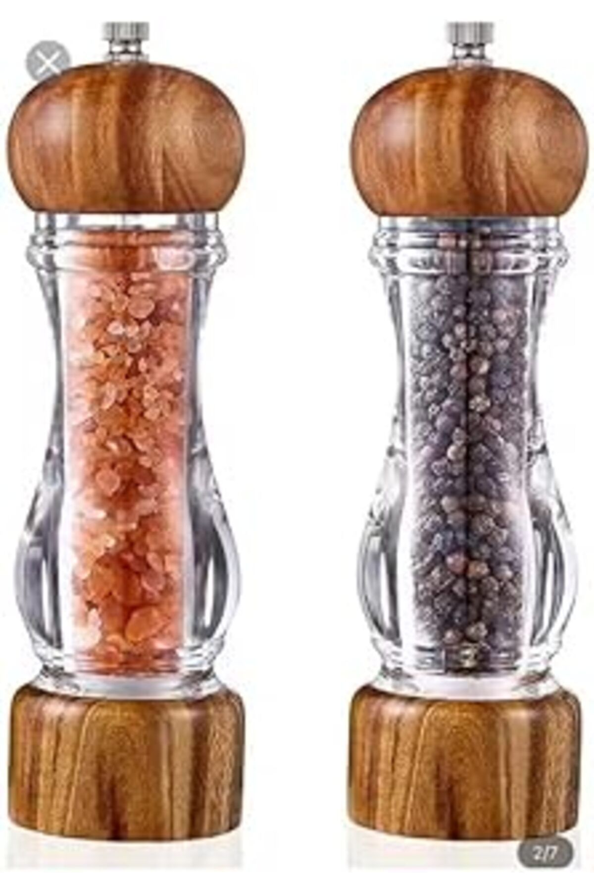 Mu Art Ahşap Orret Home 2 Adet Ahşap Kapaklı Bambu Ve Akasya Ağacı Şeffaf Akrilik Tuz Ve Karabiber Baharat Öğütü